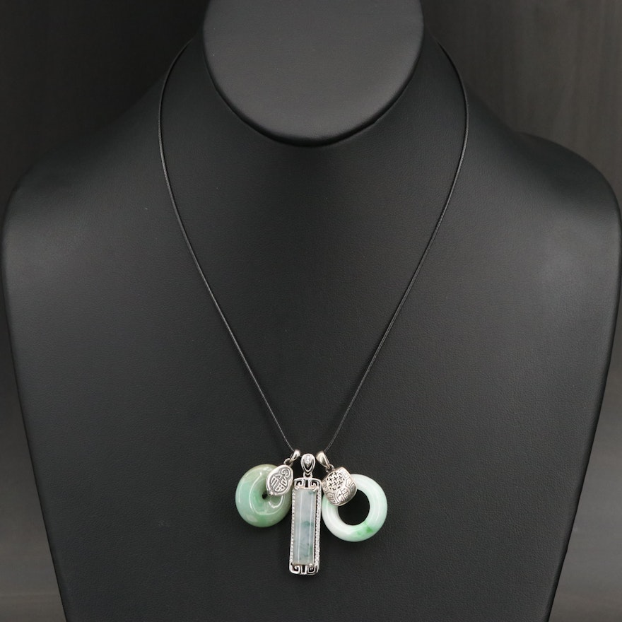 Sterling Cubic Zirconia and Jadeite Pendant Necklace