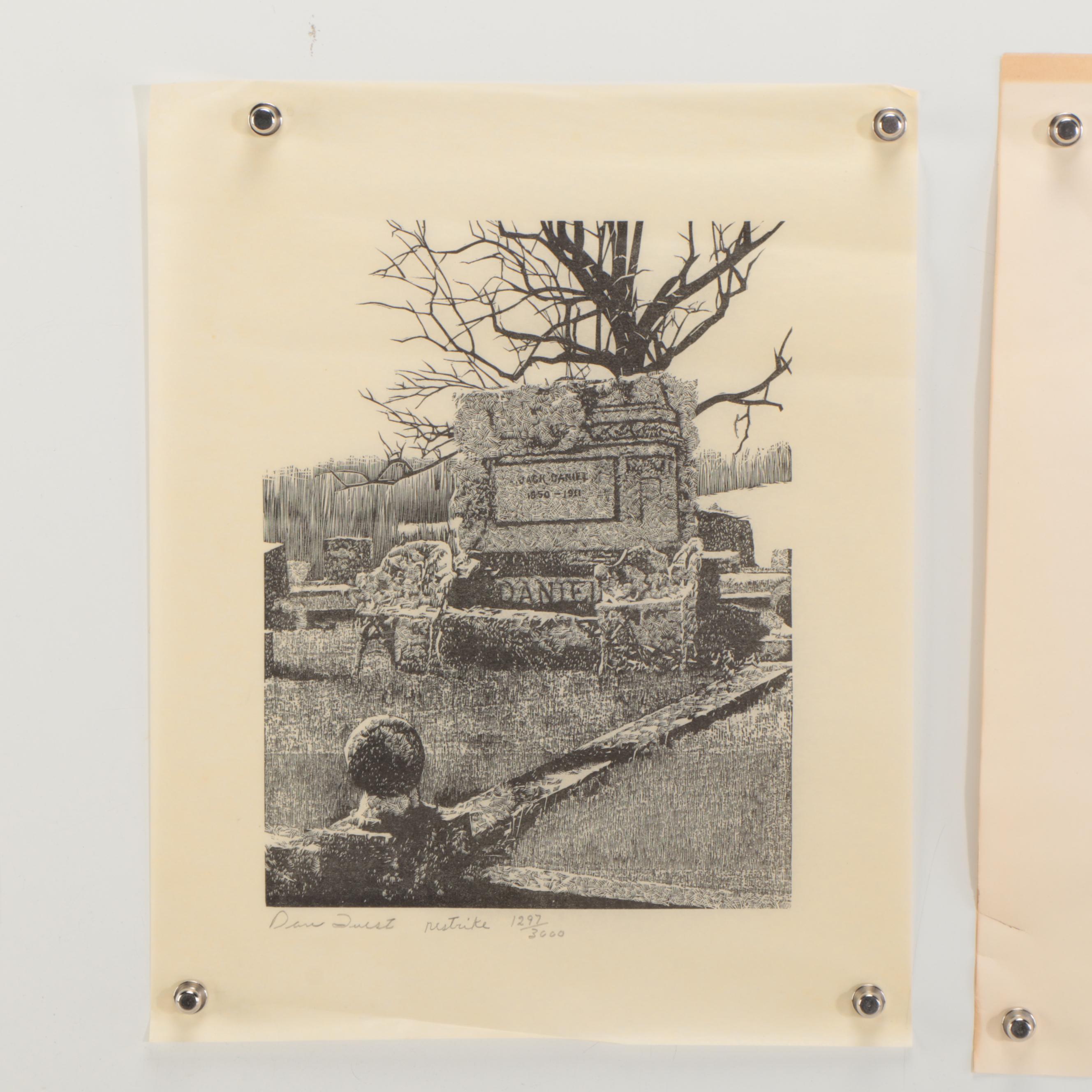 Dan Quest Woodcut of Jack Daniel's Tombstone