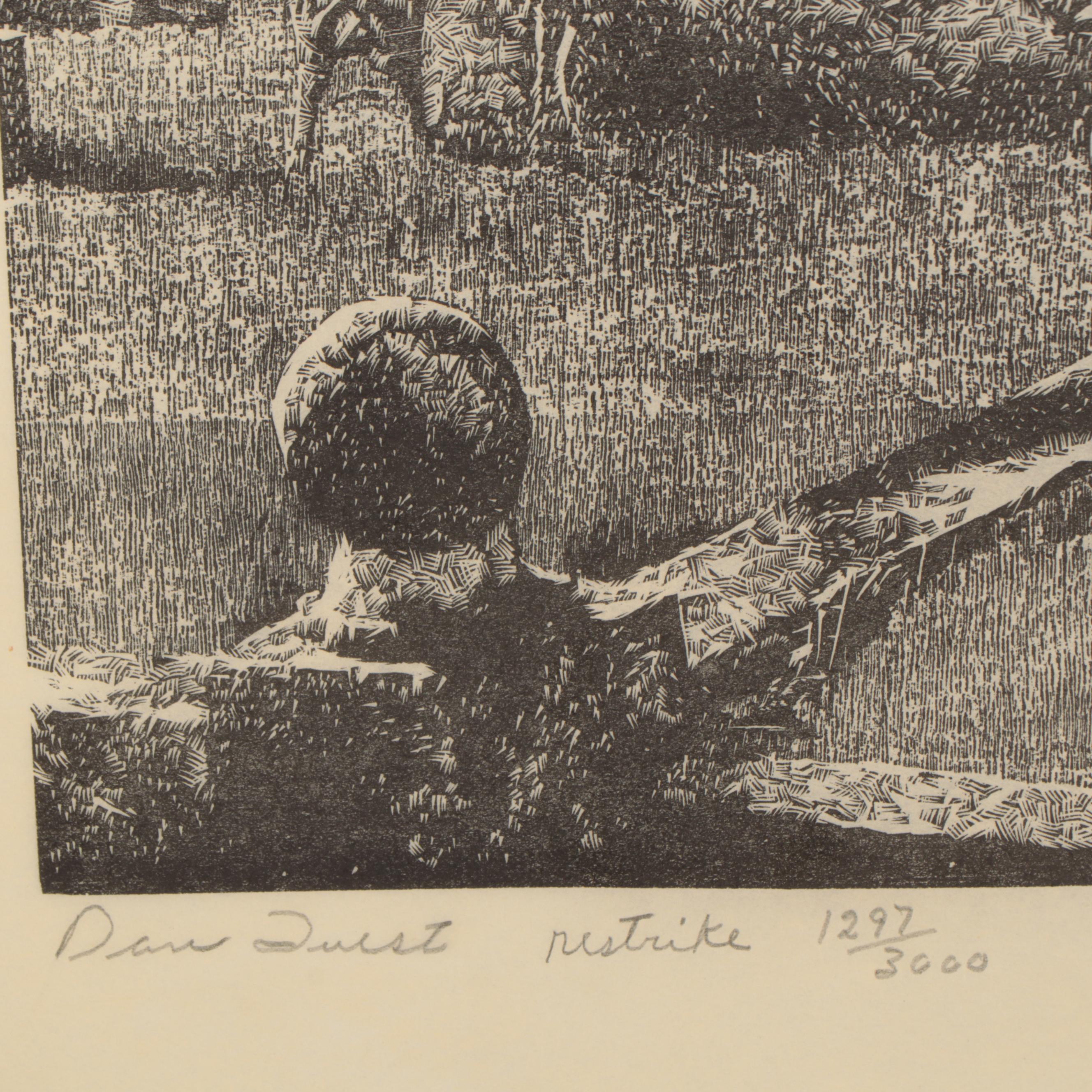 Dan Quest Woodcut of Jack Daniel's Tombstone