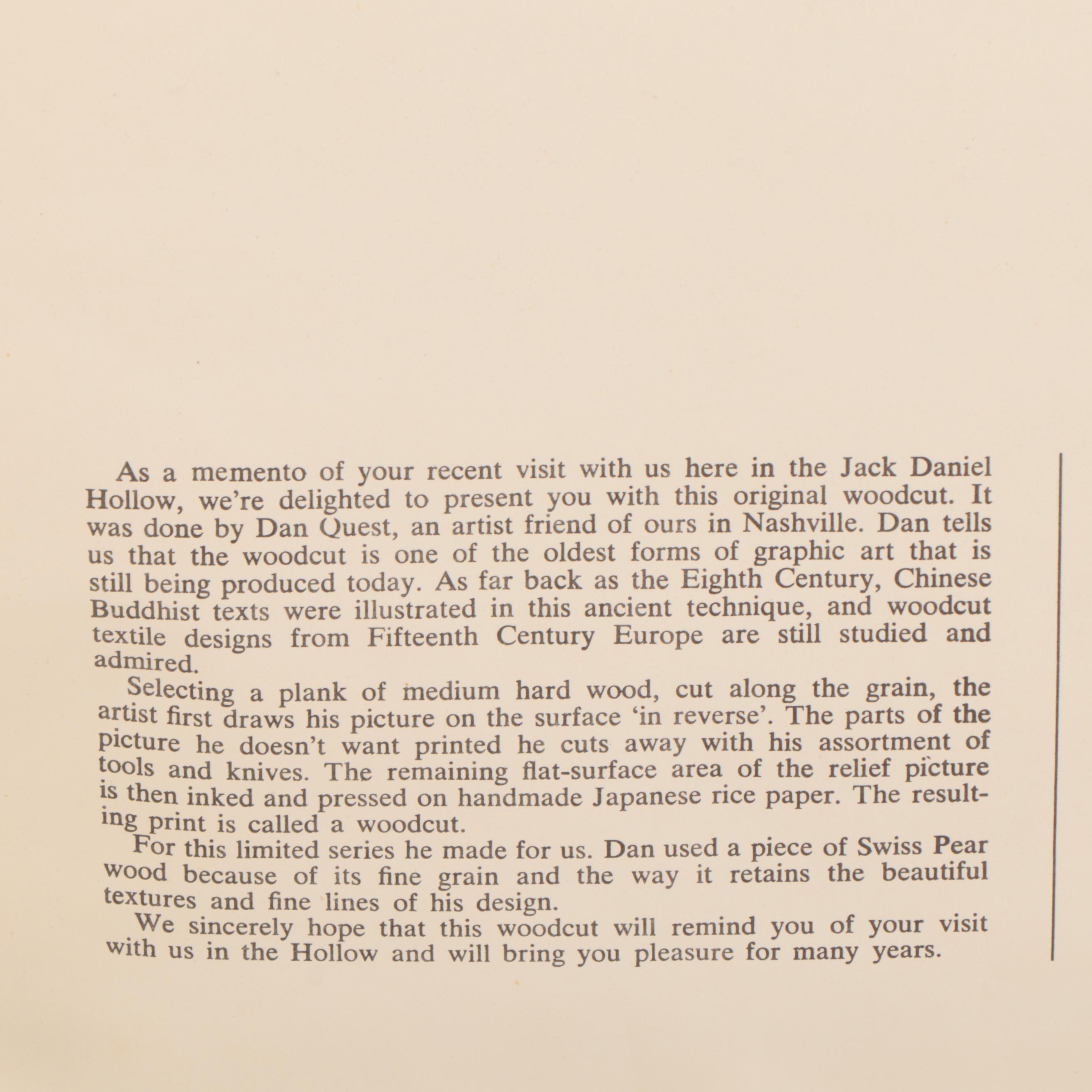 Dan Quest Woodcut of Jack Daniel's Tombstone