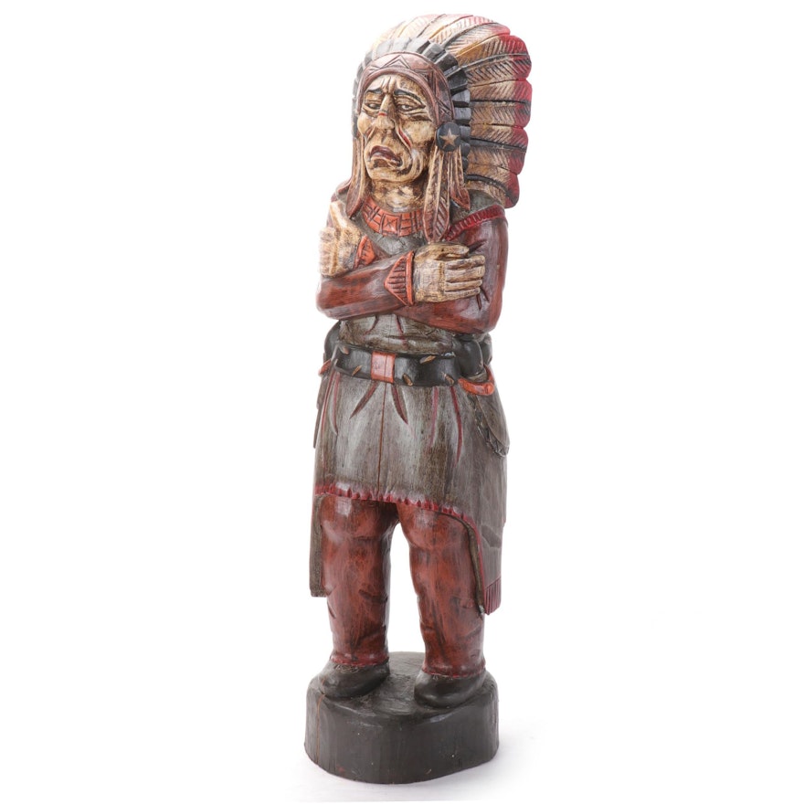 Polychrome Wood Sculpture of Native American Man