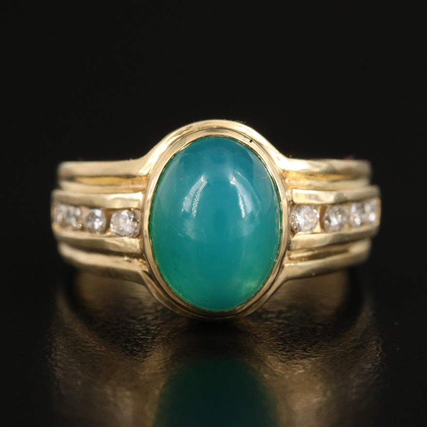 14K Chalcedony and Diamond Ring with Channel Shoulders