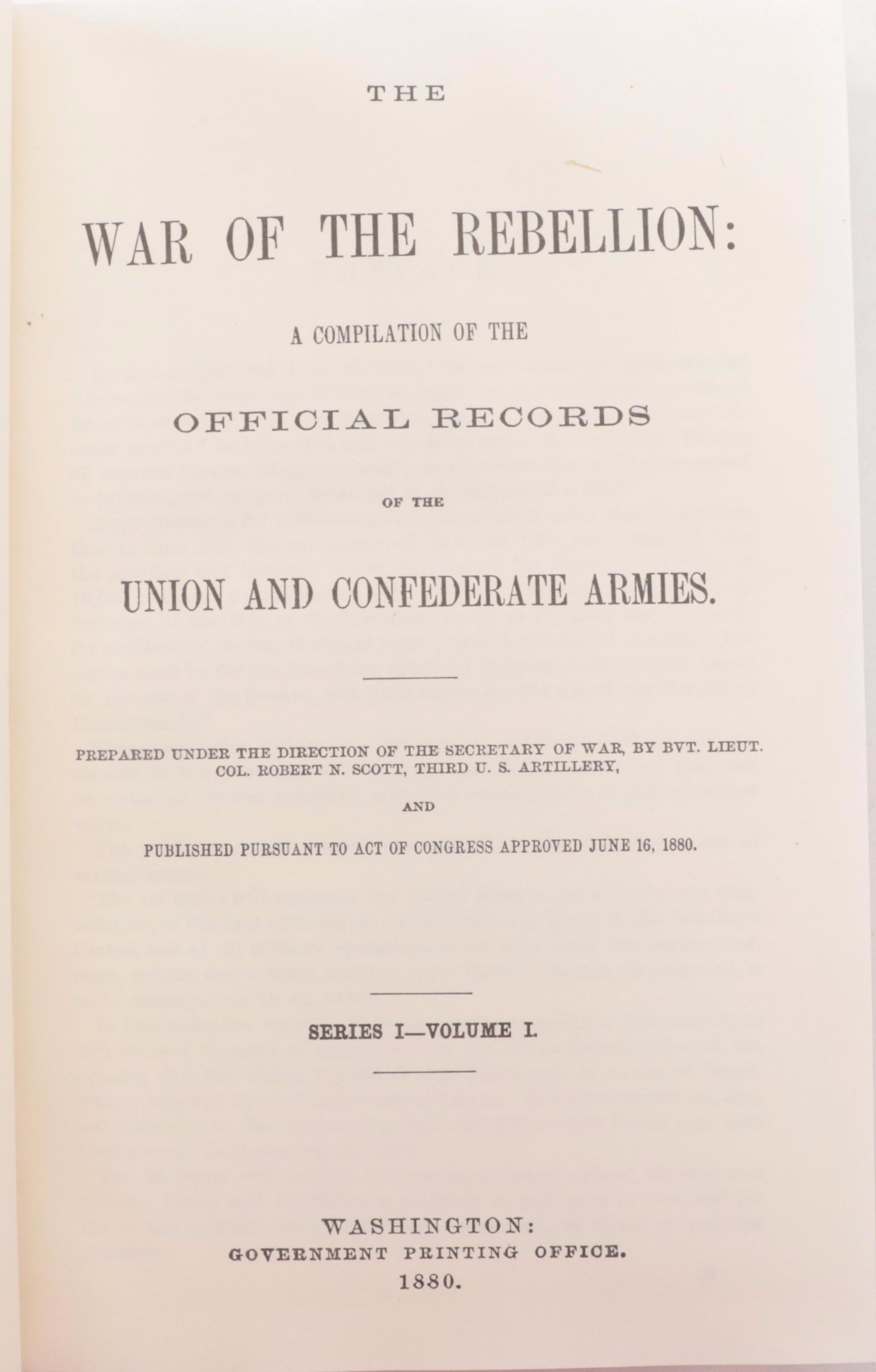 "War of the Rebellion: Official Records" Partial Set by Robert N. Scott, 1985