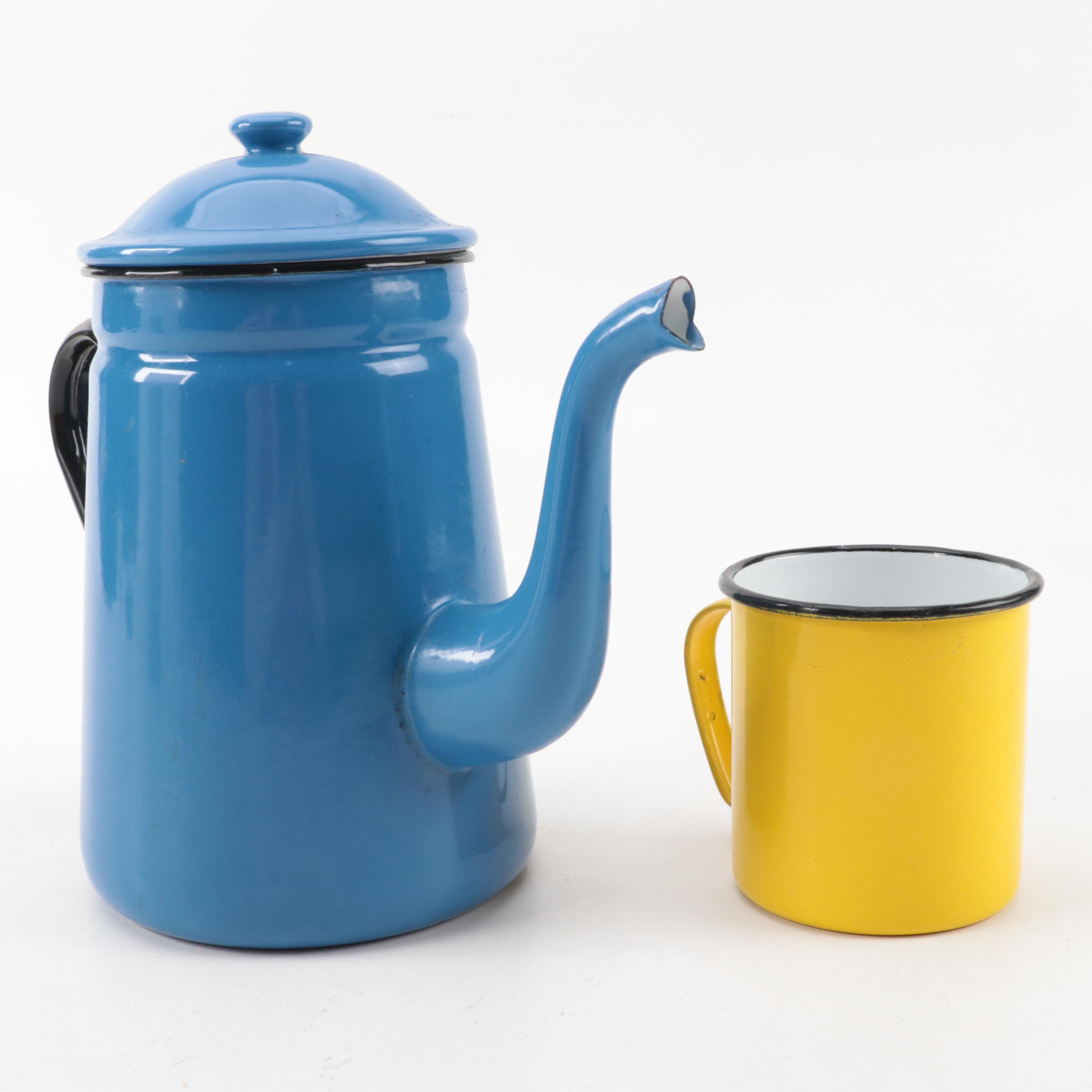 Asahi, Copco with Other Enamelware Plates, Mugs, Dutch Oven and Coffee Pot