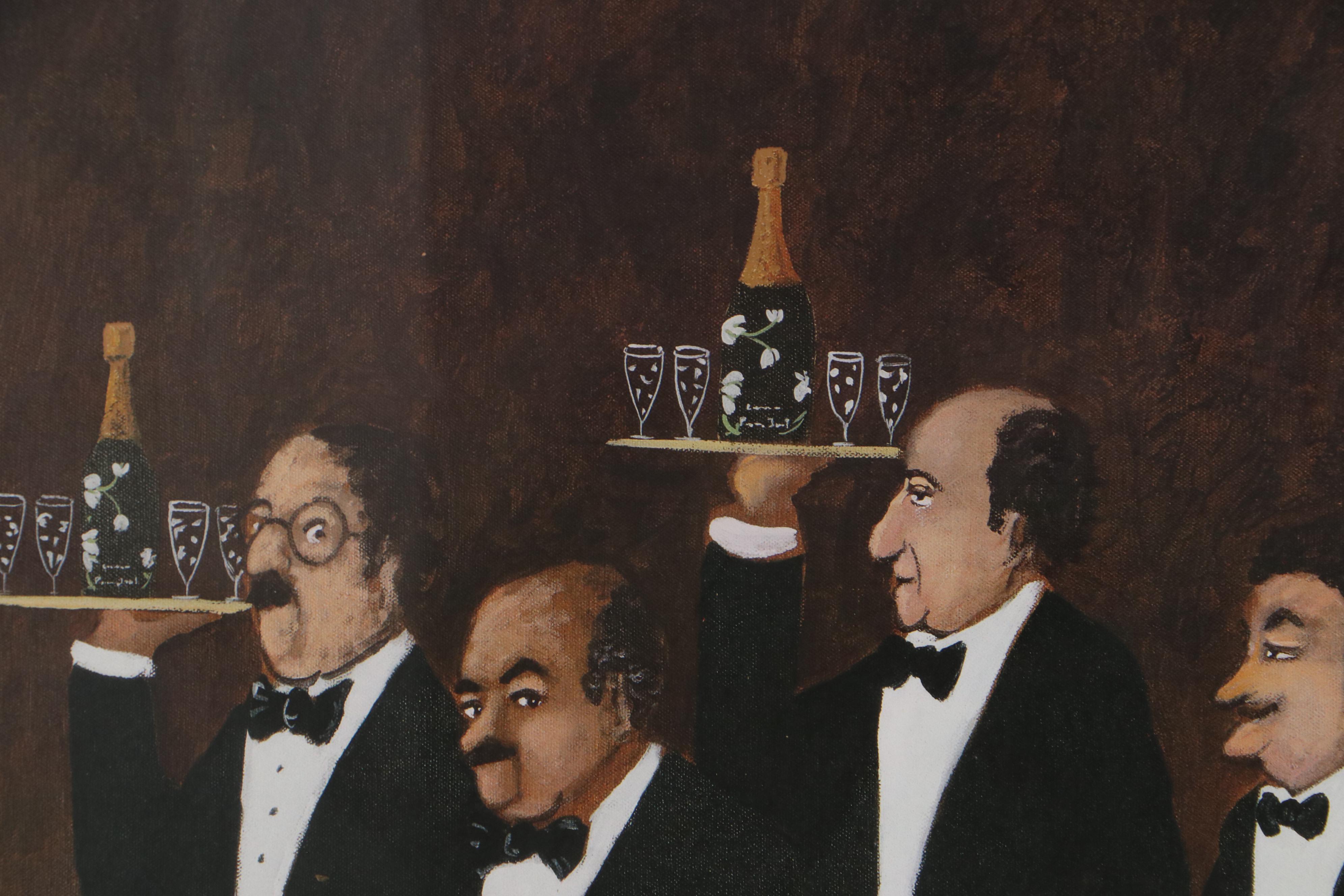 Offset Lithograph After Guy Buffet of Waiters Carrying Perrier-Jouet Champagne