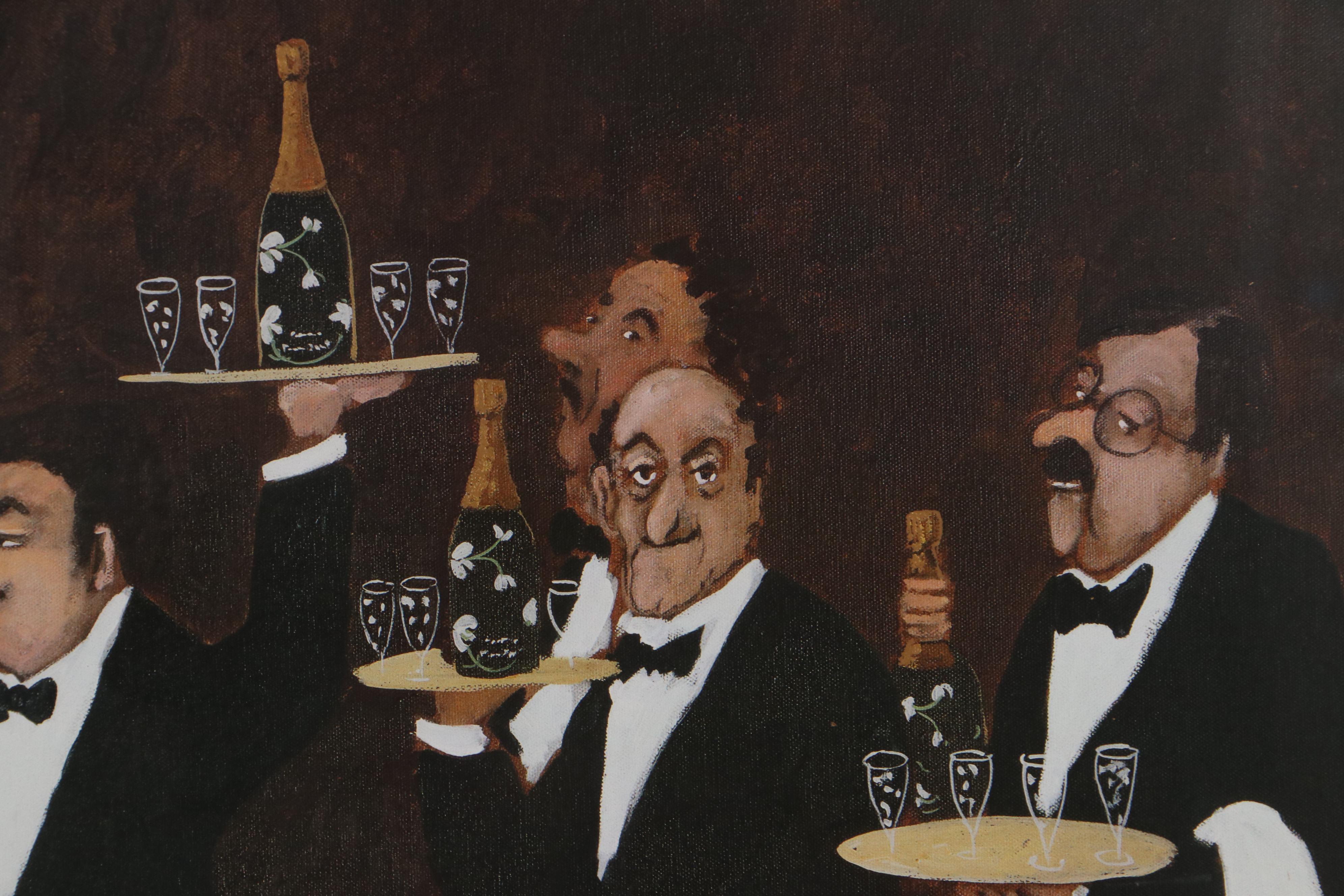 Offset Lithograph After Guy Buffet of Waiters Carrying Perrier-Jouet Champagne