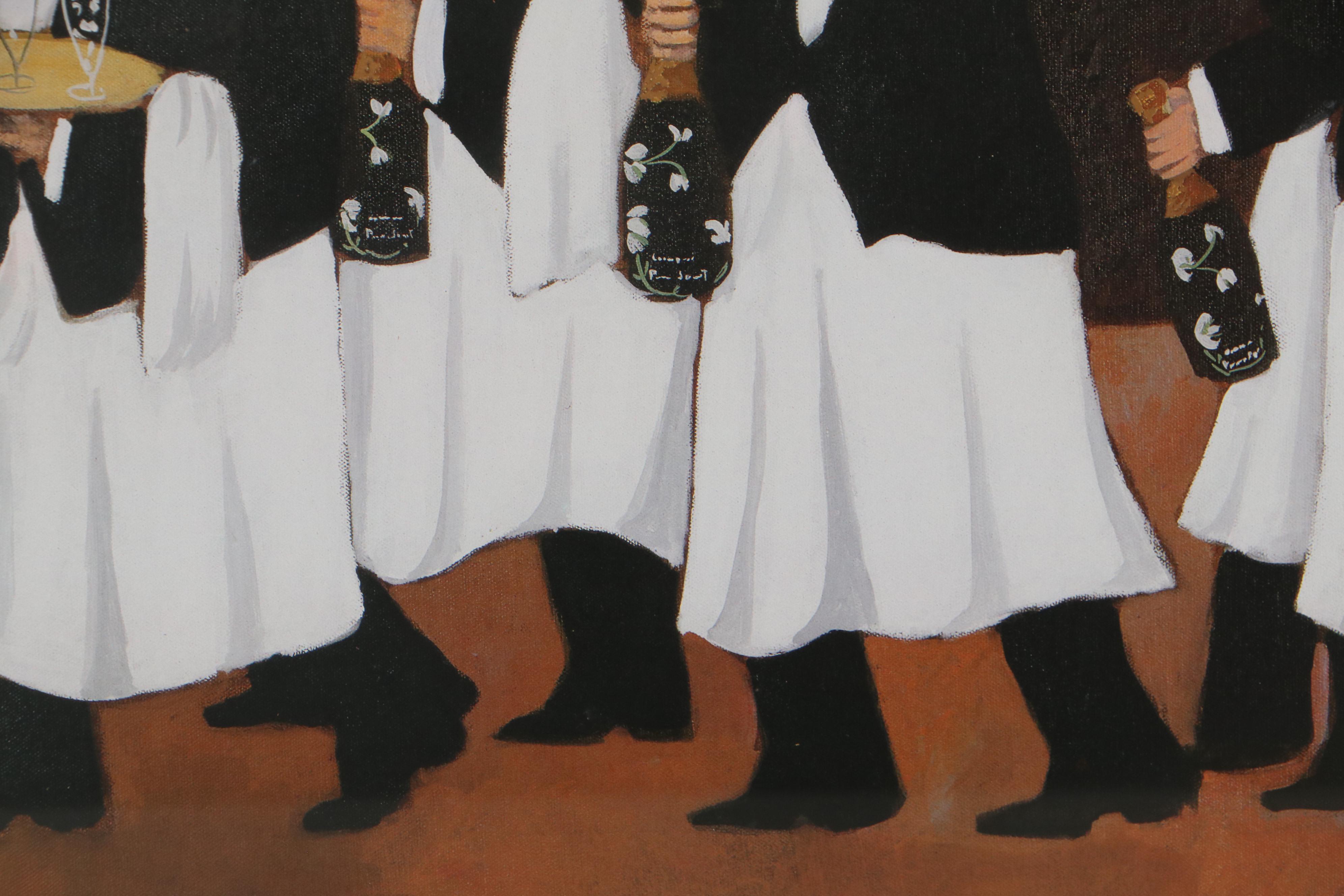 Offset Lithograph After Guy Buffet of Waiters Carrying Perrier-Jouet Champagne