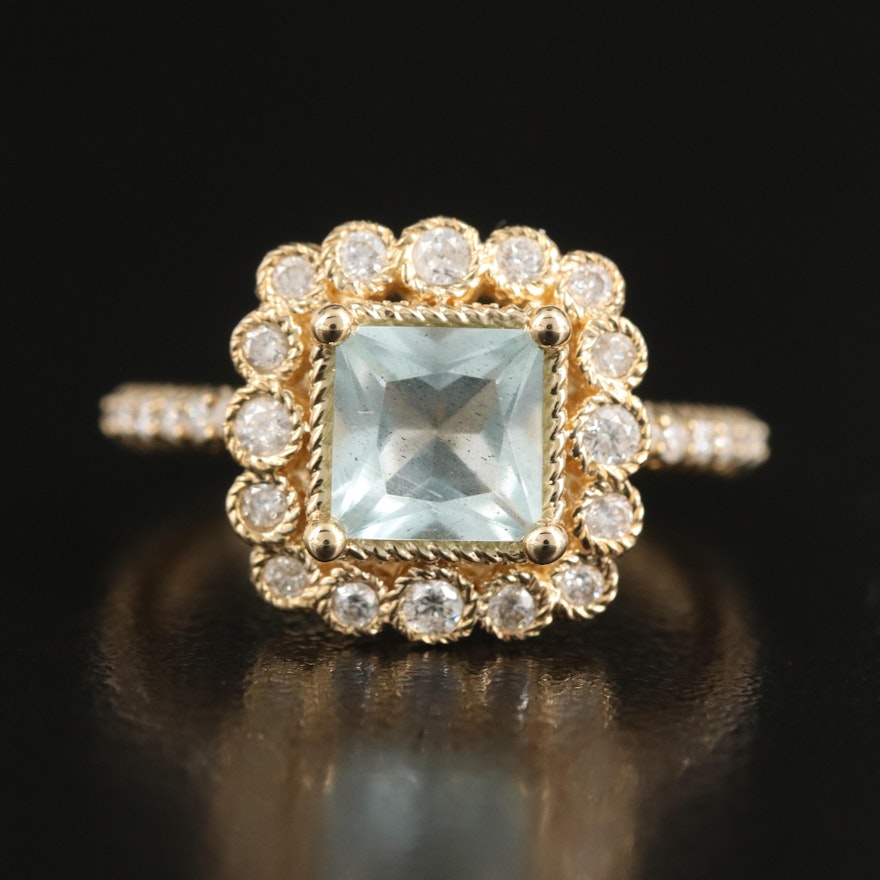 Judith Ripka 14K Aquamarine and Diamond Ring