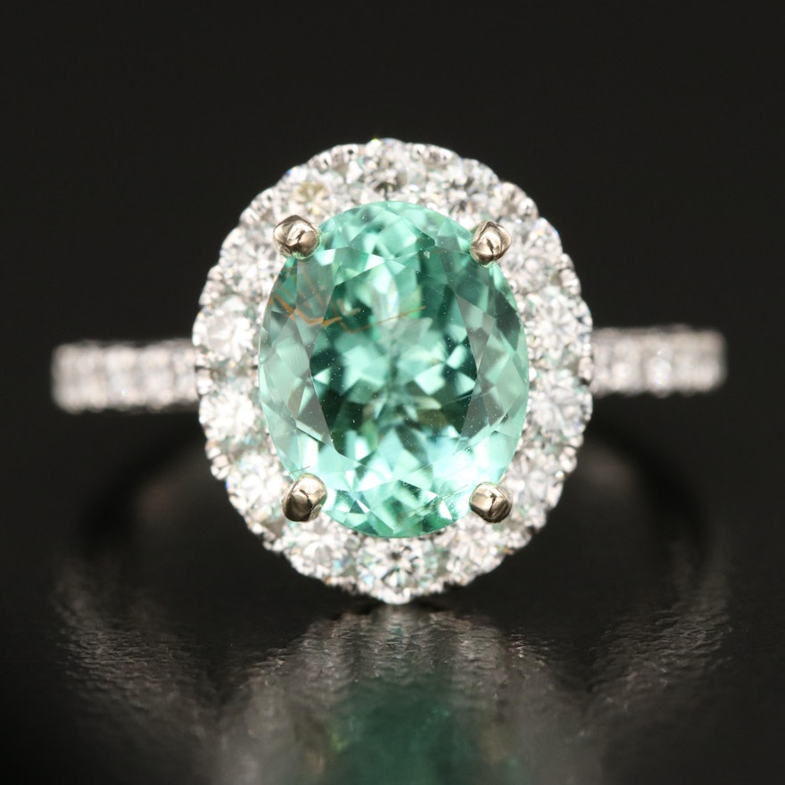 18K 2.84 CT Paraiba Tourmaline and Diamond Halo Ring with GIA Report