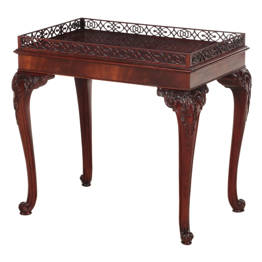 George II Style Mahogany and Marquetry Silver Table, Reputedly Henkel-Harris