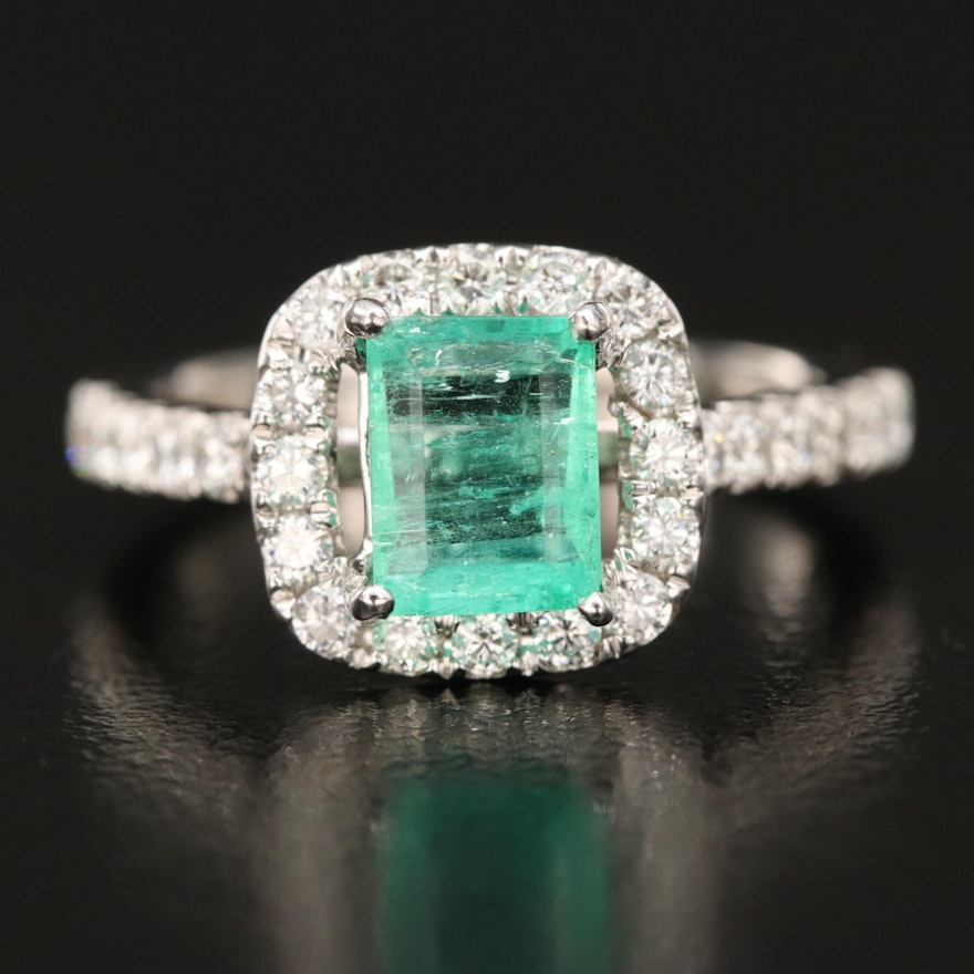 14K Emerald and Diamond Halo Ring with GIA Report