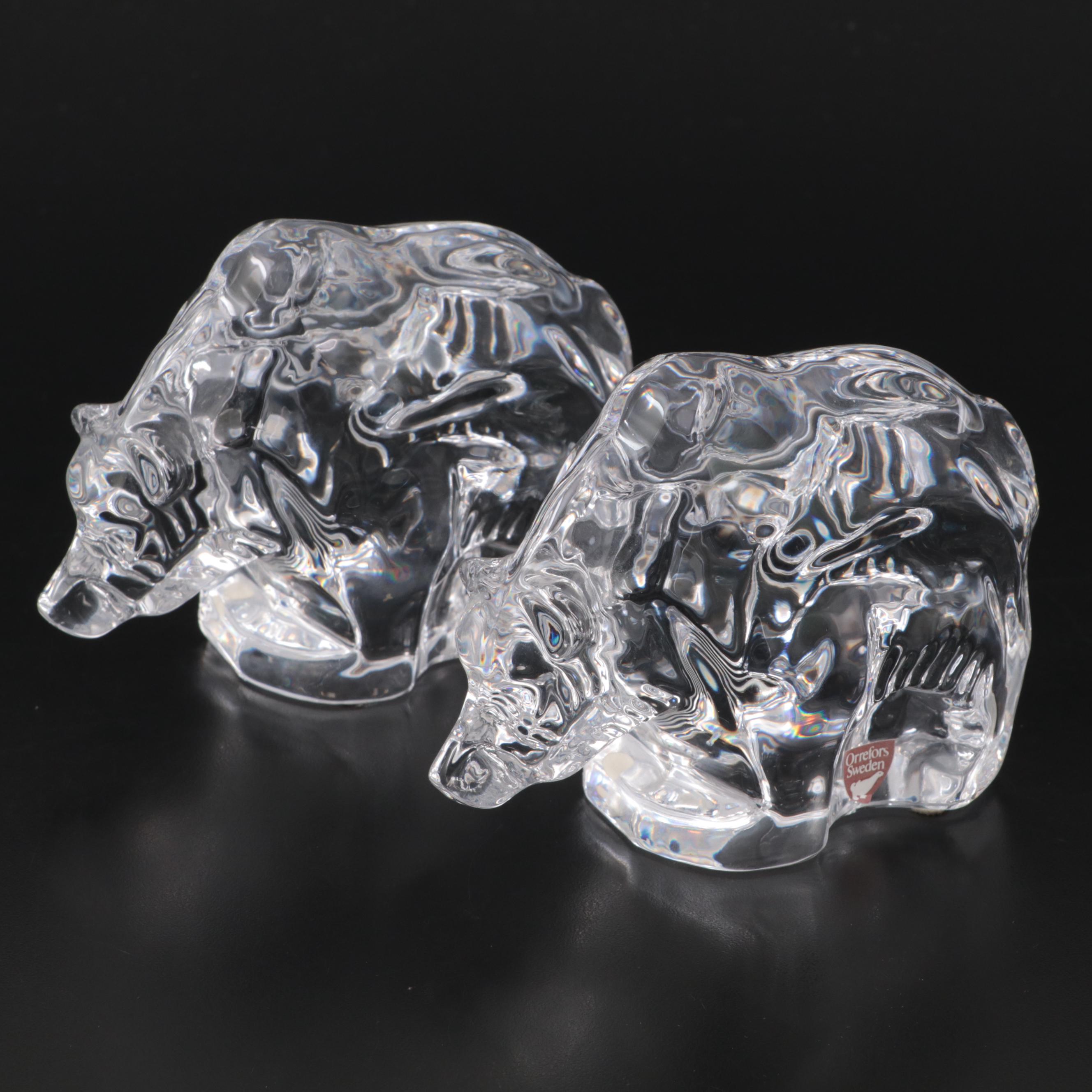 Orrefors Crystal Grizzly Bear Figurines