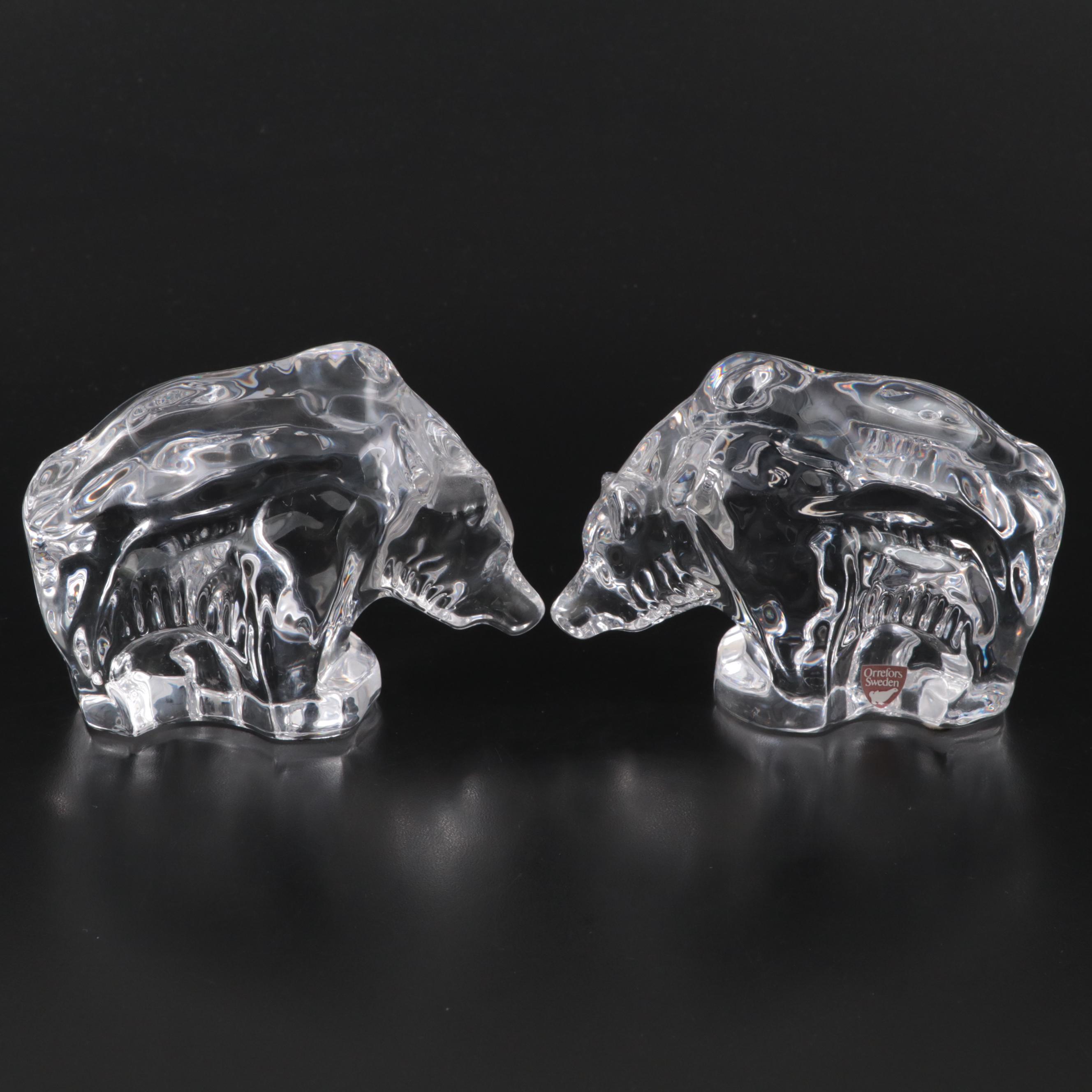 Orrefors Crystal Grizzly Bear Figurines