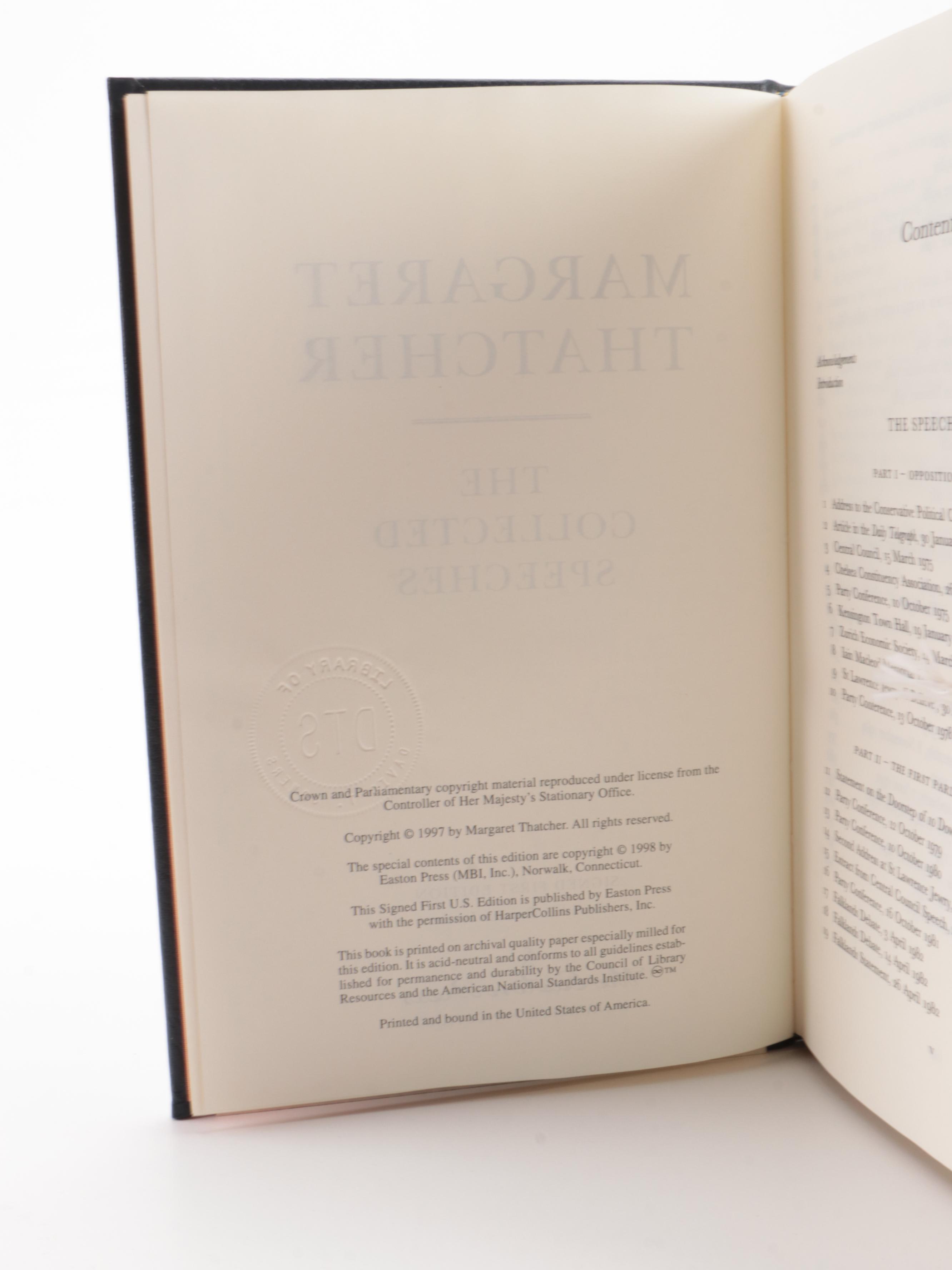 Easton Press Signed Books by Margaret Thatcher and Others