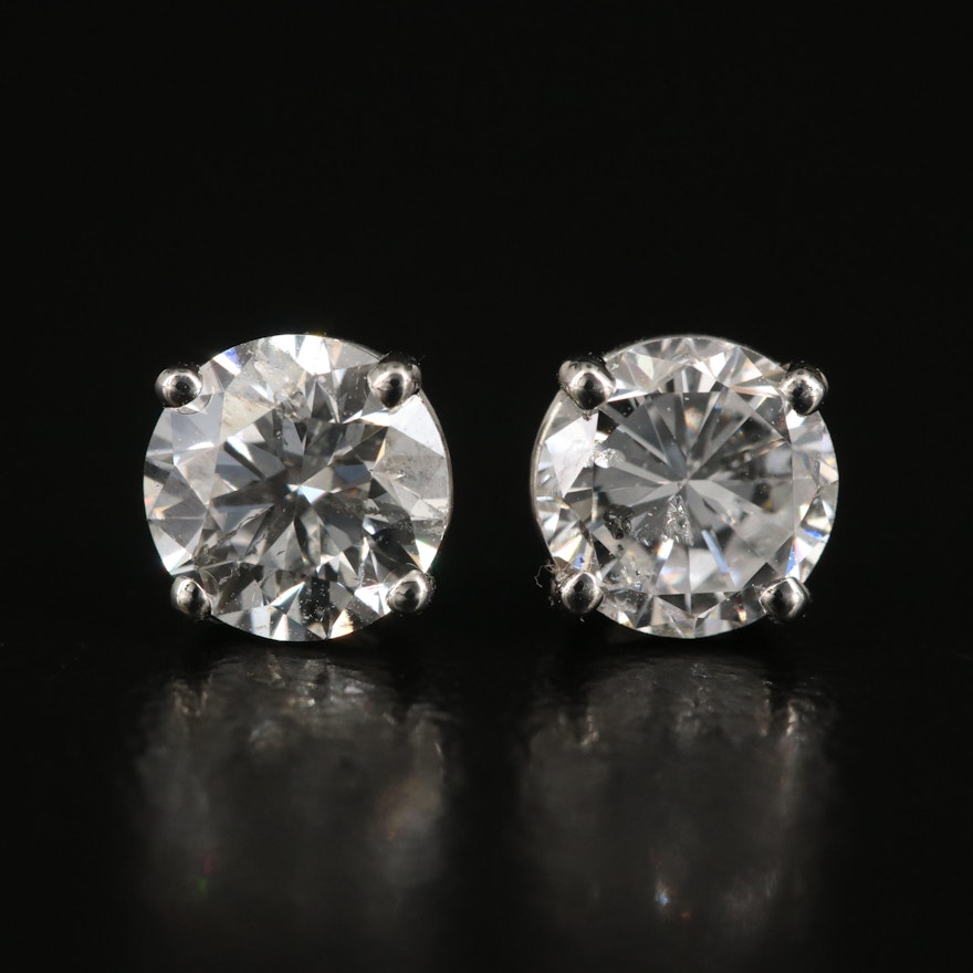 Platinum 1.21 CTW Diamond Stud Earrings with GIA Dossier and eReport