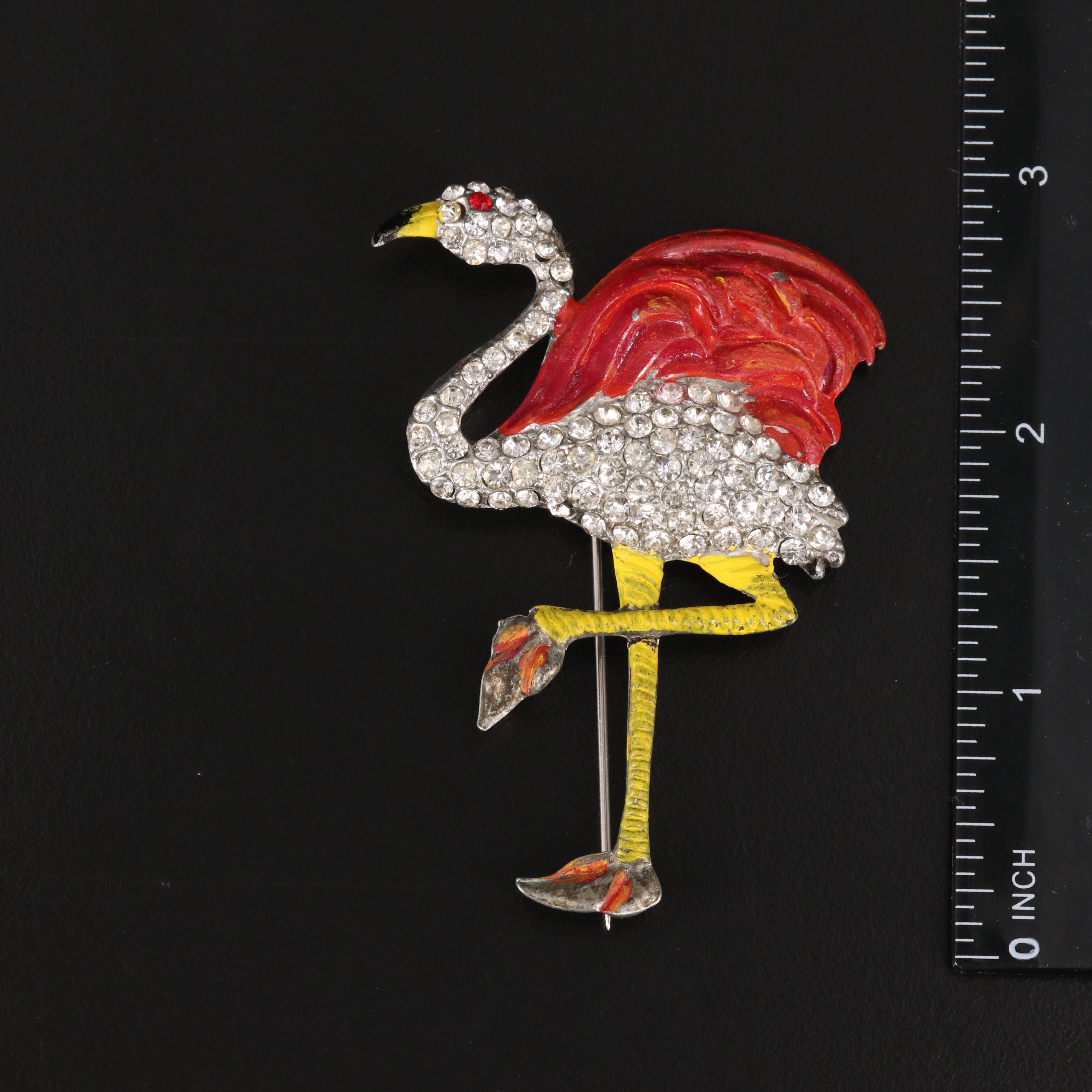 1938 Art Deco Oscar Frank Placco for Coro Duette with Painted Flamingo Brooches