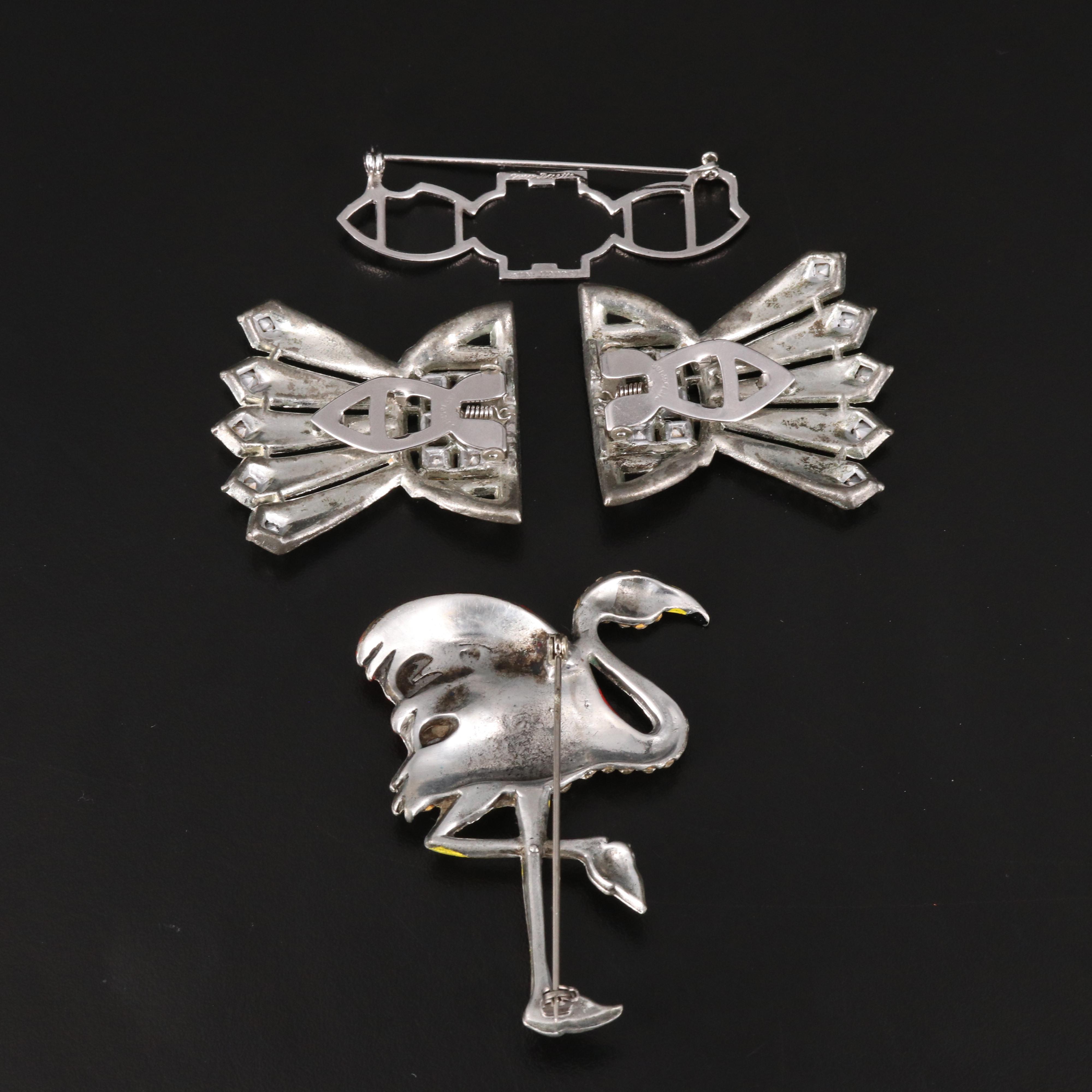 1938 Art Deco Oscar Frank Placco for Coro Duette with Painted Flamingo Brooches