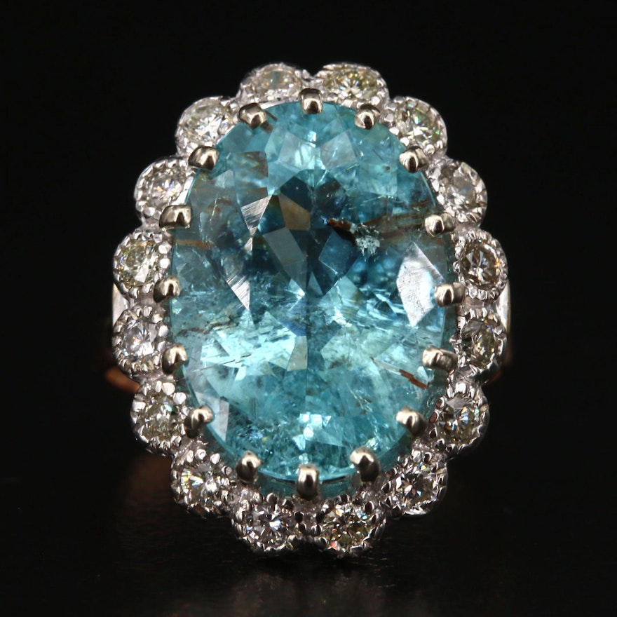 Russian 14K 6.25 CT Paraiba Tourmaline and Diamond Ring with GIA Report