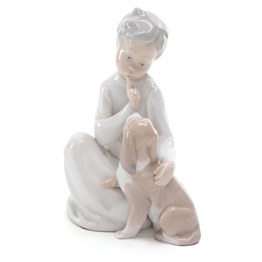 Lladró "Boy with Dog" Porcelain Figurine Designed by Vicente Martínez