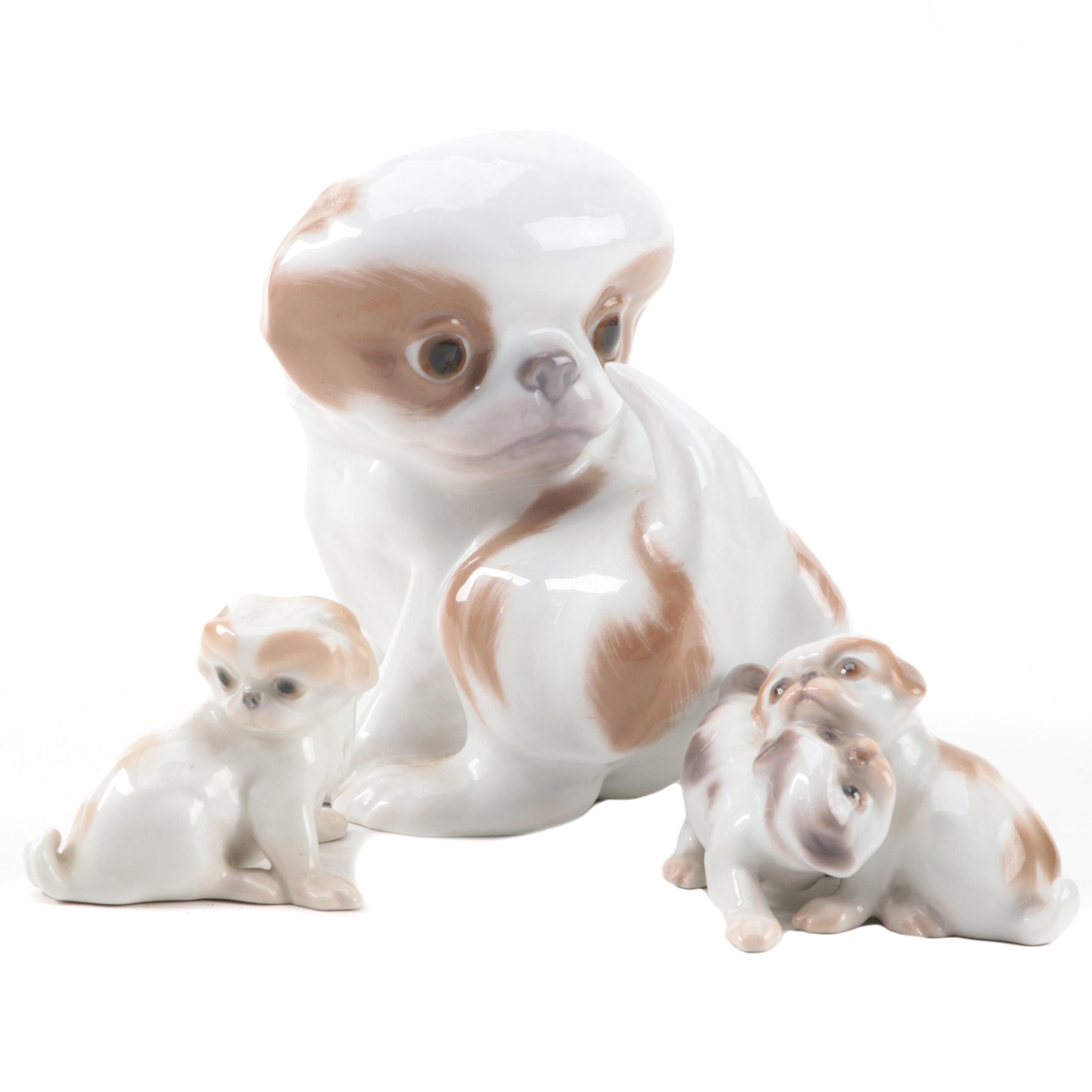 Royal Copenhagen and Bing & Grøndahl Porcelain Japanese Chin Puppy Figurines