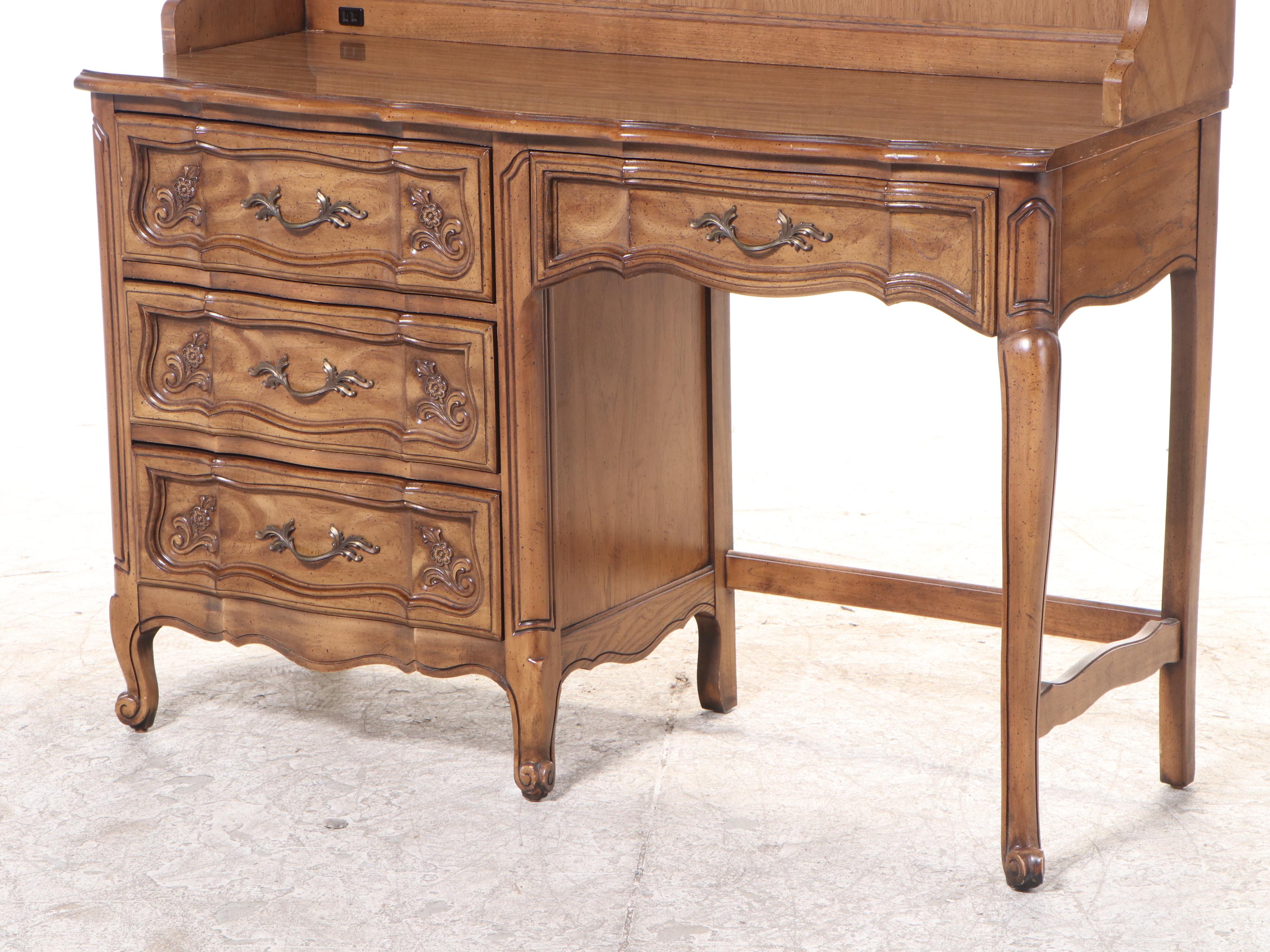 Basic-Witz French Provincial Style Walnut-Stained Desk with Hutch