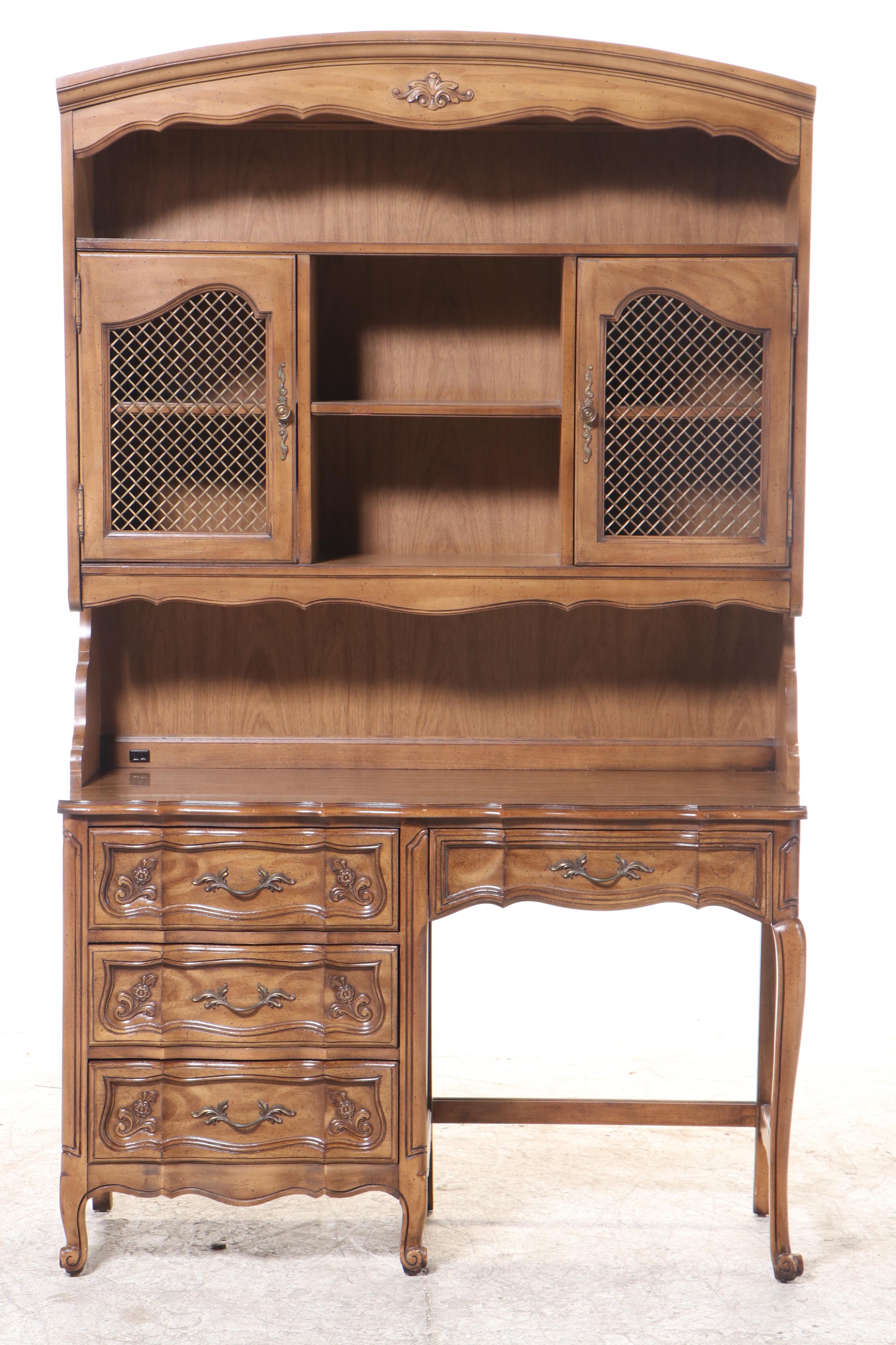 Basic-Witz French Provincial Style Walnut-Stained Desk with Hutch