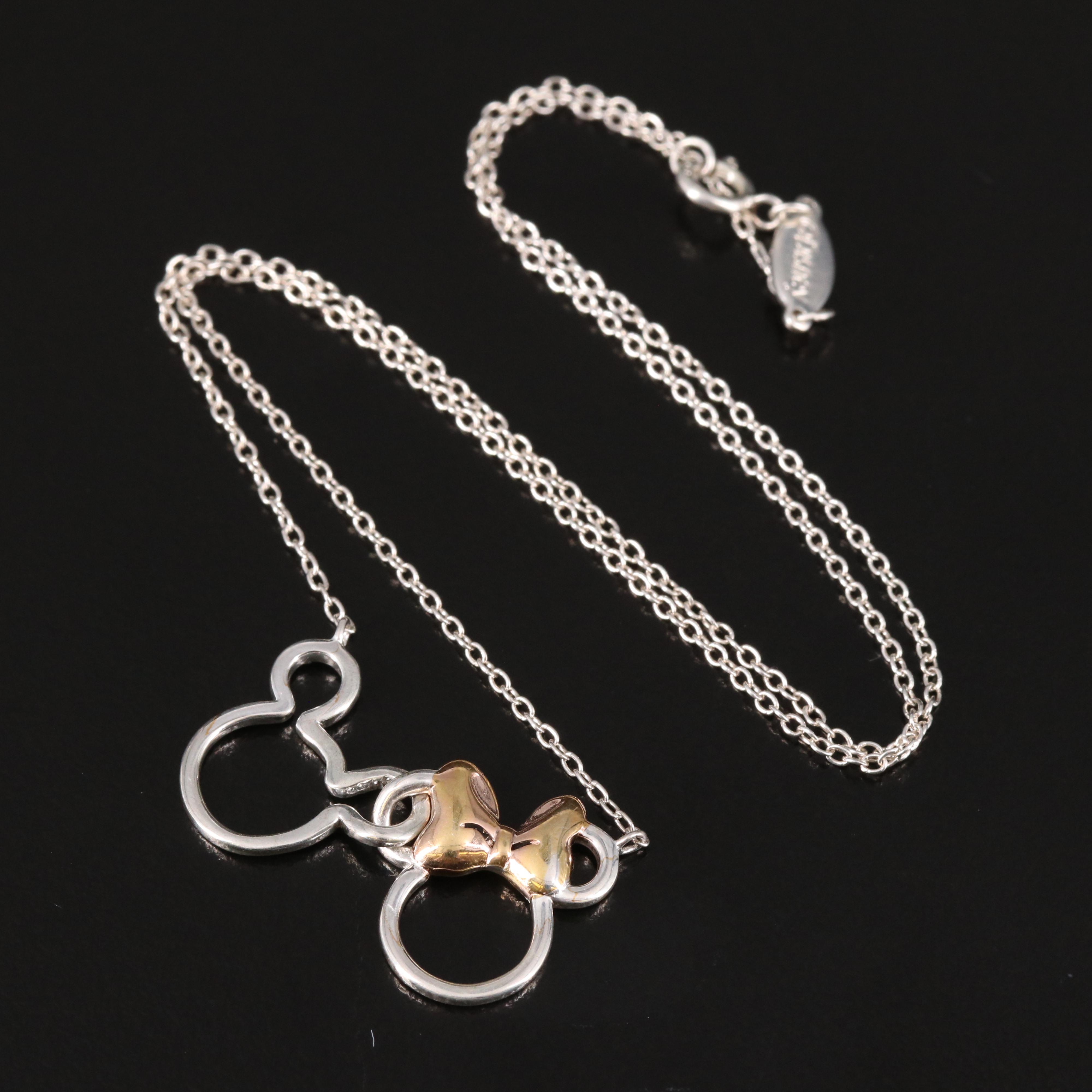 Disney Sterling Mickey and Minnie Mouse Necklace