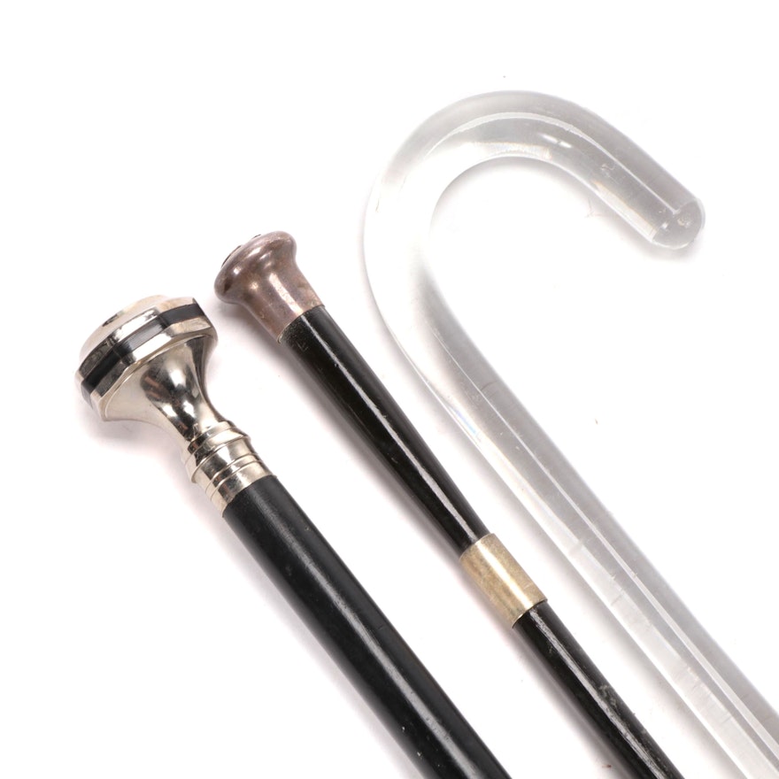 MOP Inlaid Metal Knob Handled Cane with Silver Plate Knob and Acrylic Canes