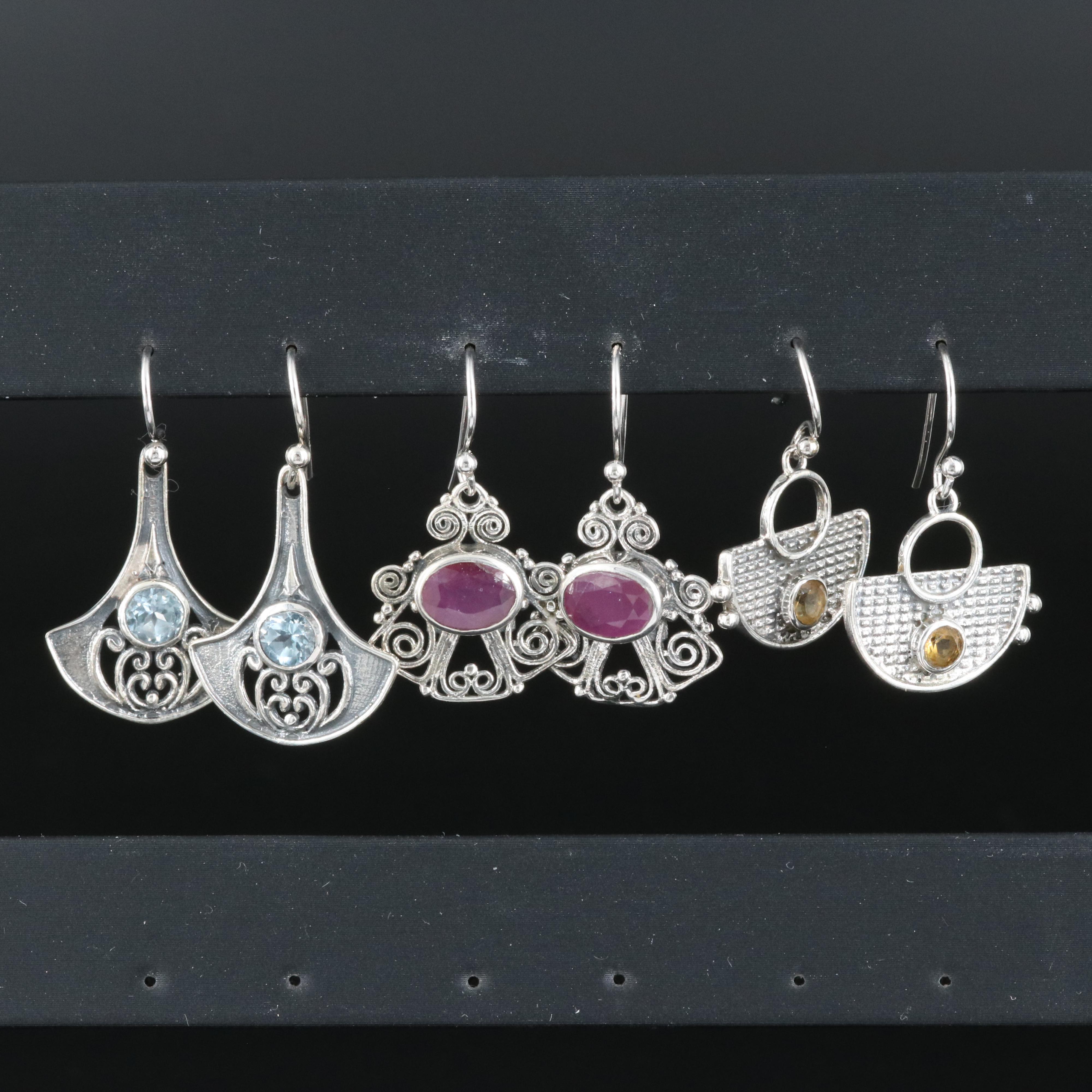 Sterling Silver Earring Collection Including Gemstones