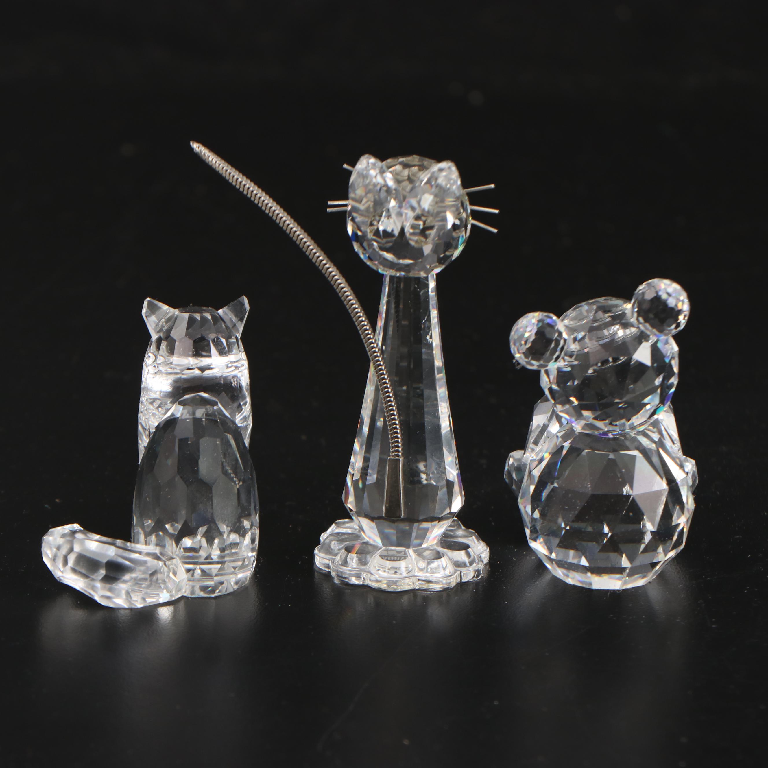 Swarovski Crystal Cat and Teddy Bear Figurines