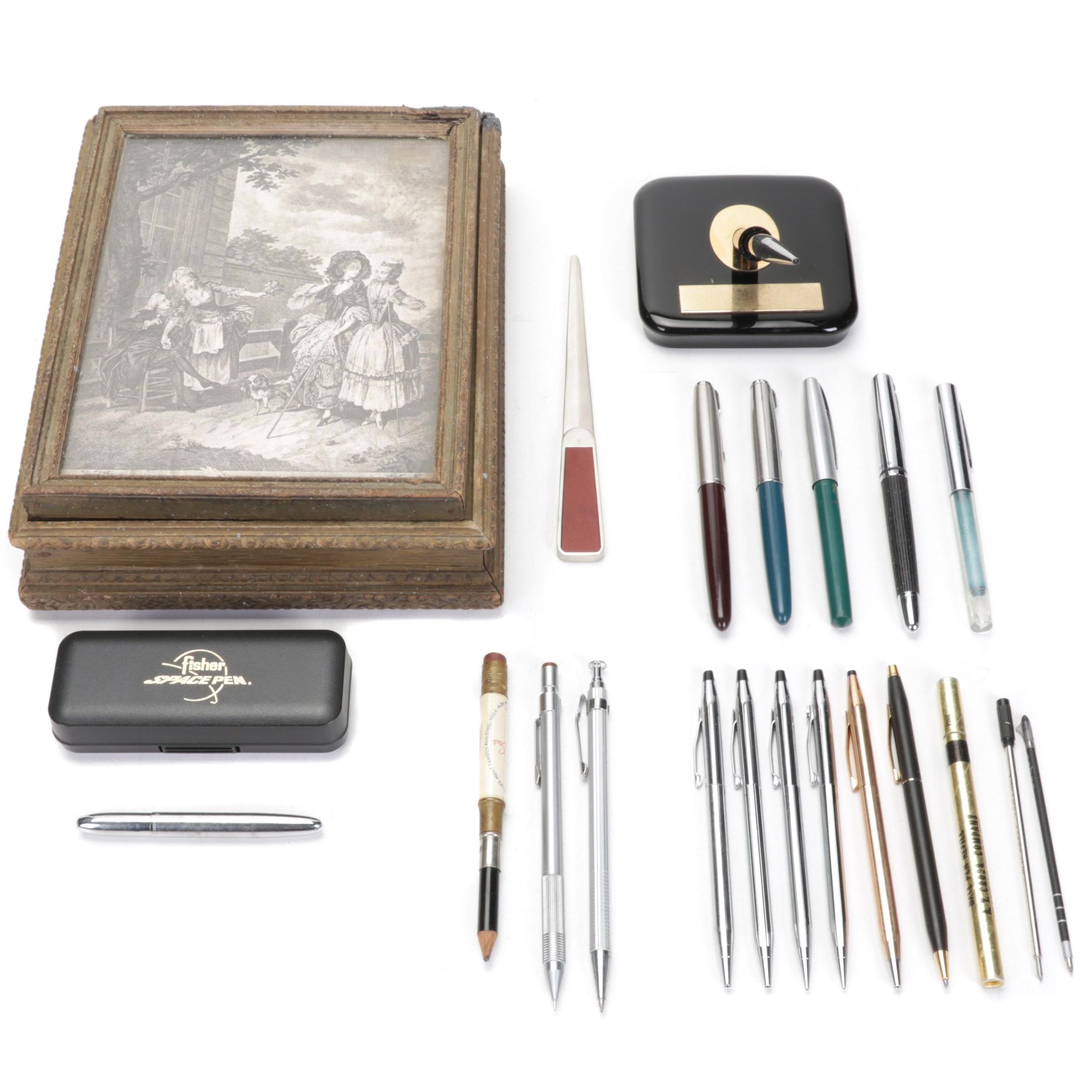 Sheaffer Fountain Pen with Holder and Other Writing Instruments