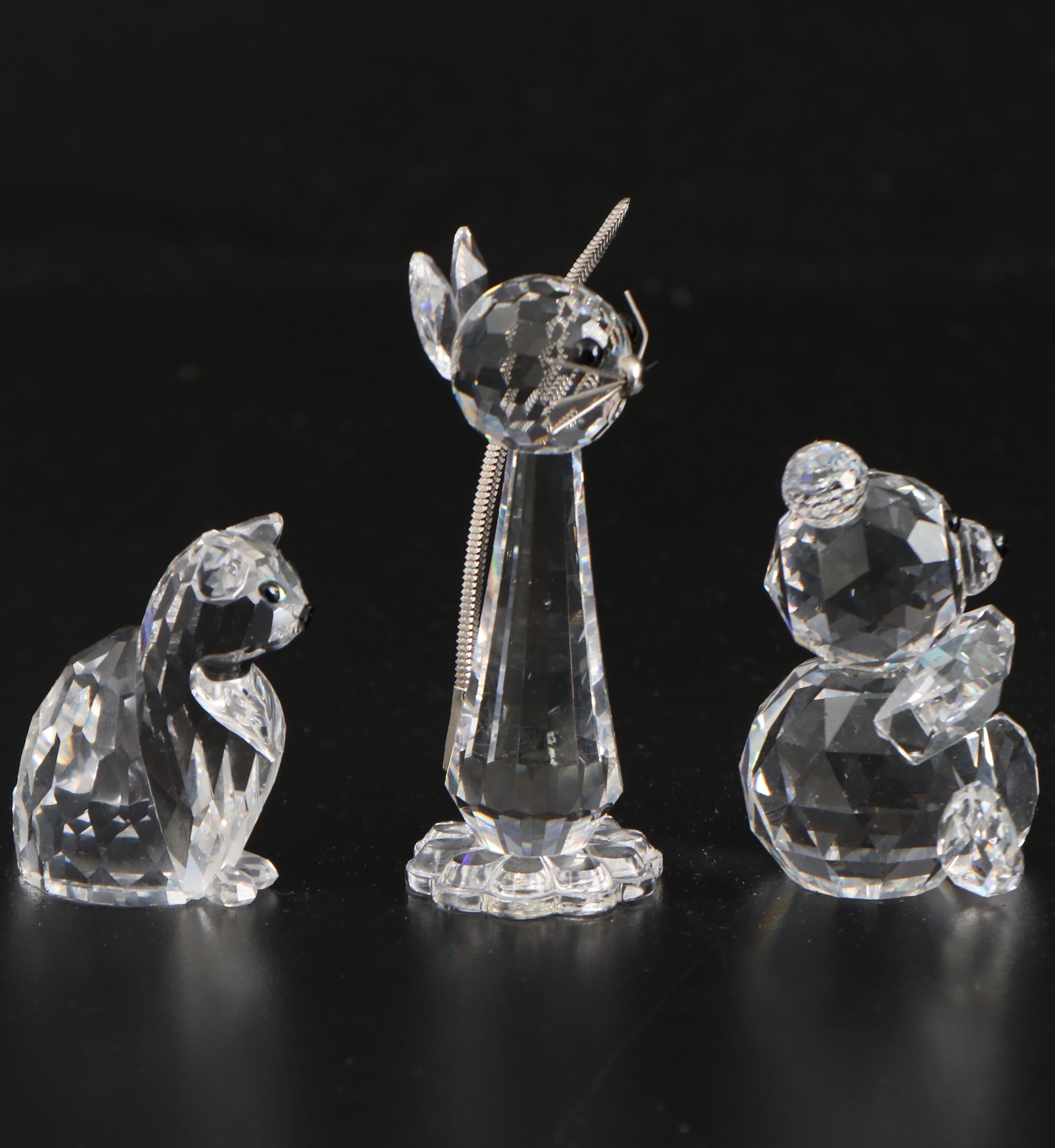 Swarovski Crystal Cat and Teddy Bear Figurines