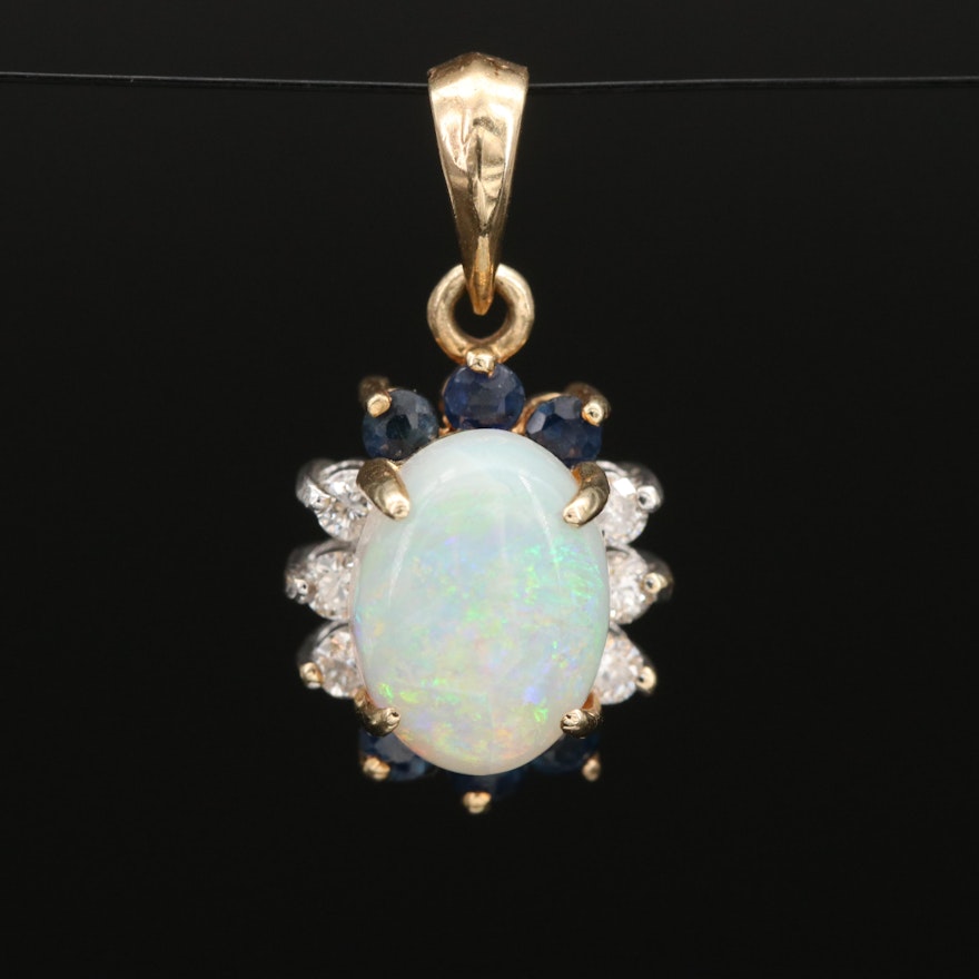 14K Opal, Sapphire and Diamond Pendant