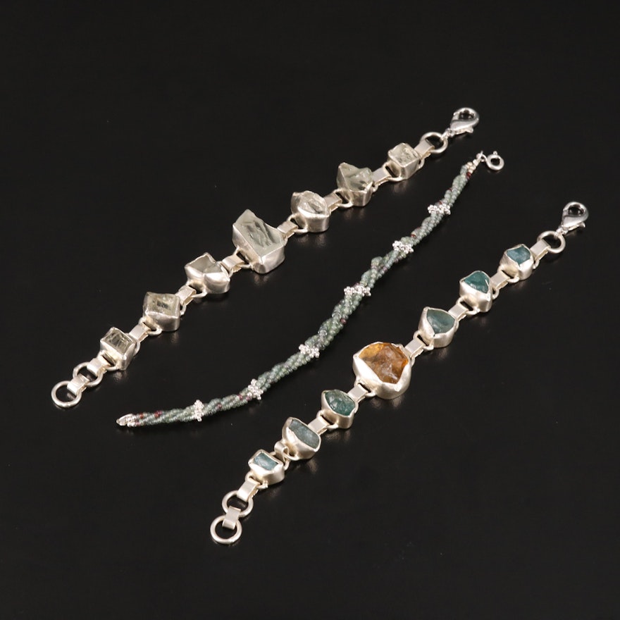 Gemstone Bracelet Assortment Including Sterling Silver