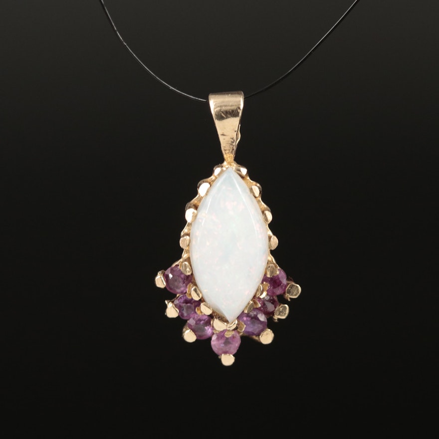 9K Opal and Ruby Pendant