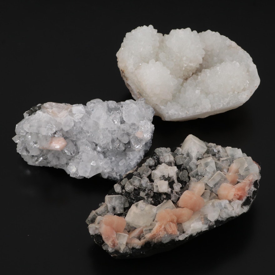 Peach Stilbite with Apophyllite Clusters with Other Apophyllite Cluster Specimen