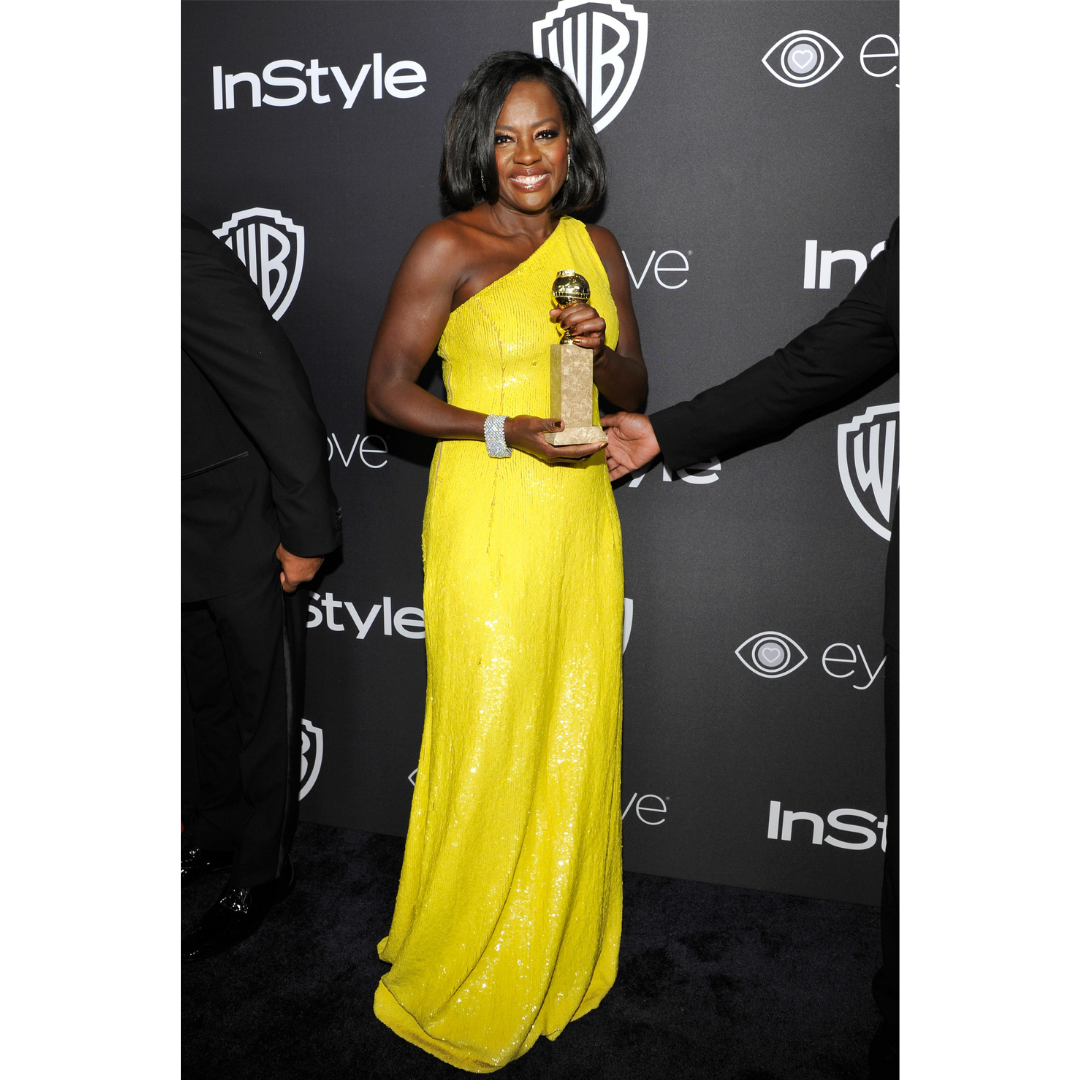 Michael Kors Yellow Sequin Column Gown Worn by Viola Davis, 2017 Golden Globes.