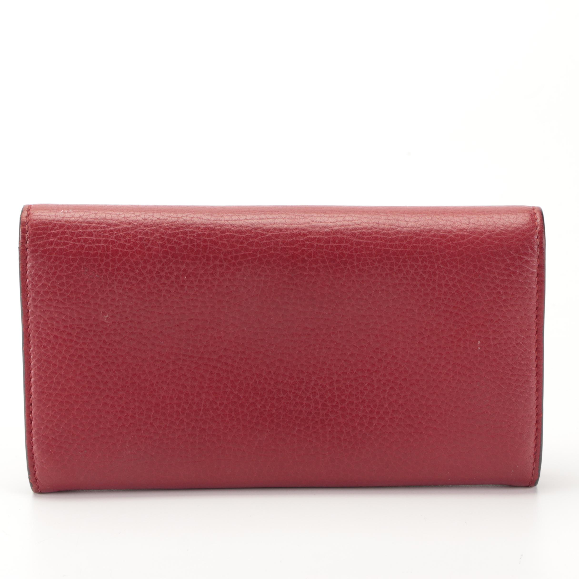 Gucci Animalier Front-Flap Continental Wallet in Red Grained Leather