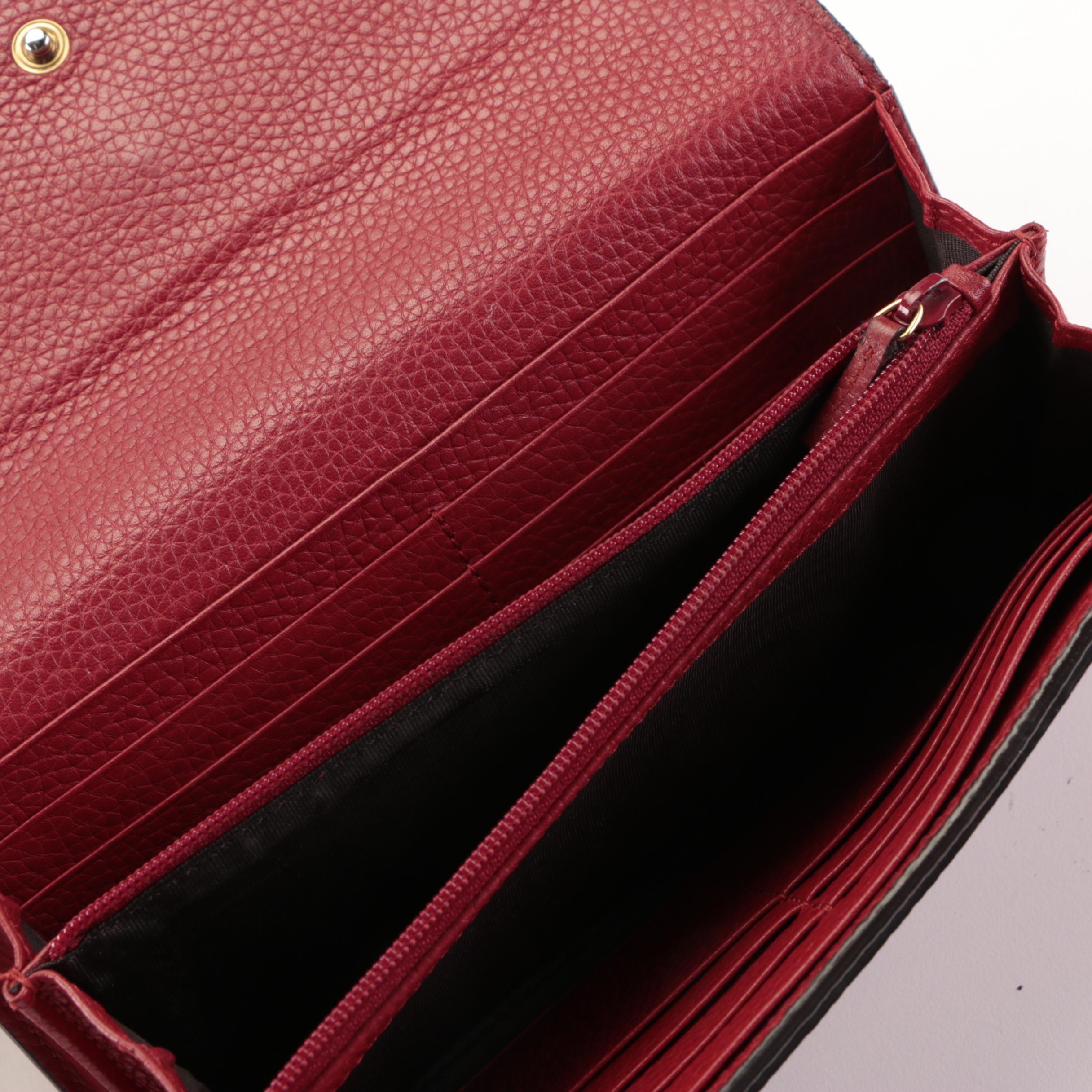 Gucci Animalier Front-Flap Continental Wallet in Red Grained Leather