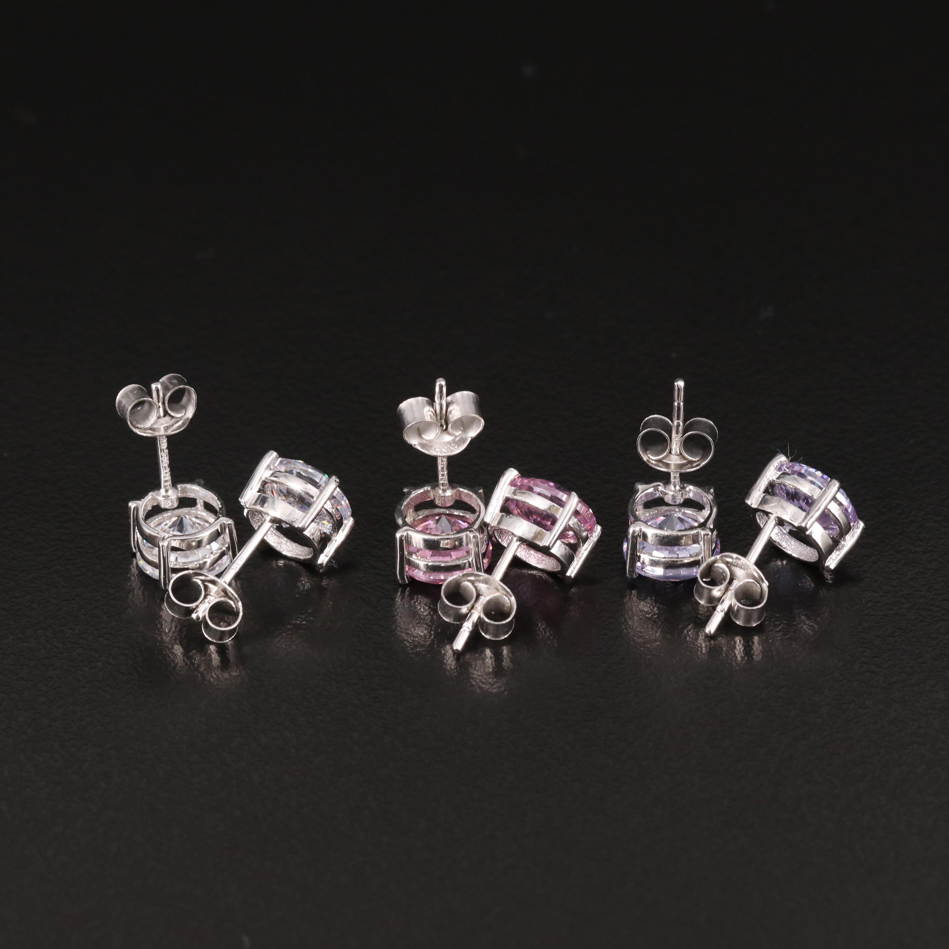 Sterling Silver Cubic Zirconia Stud Earring Trio