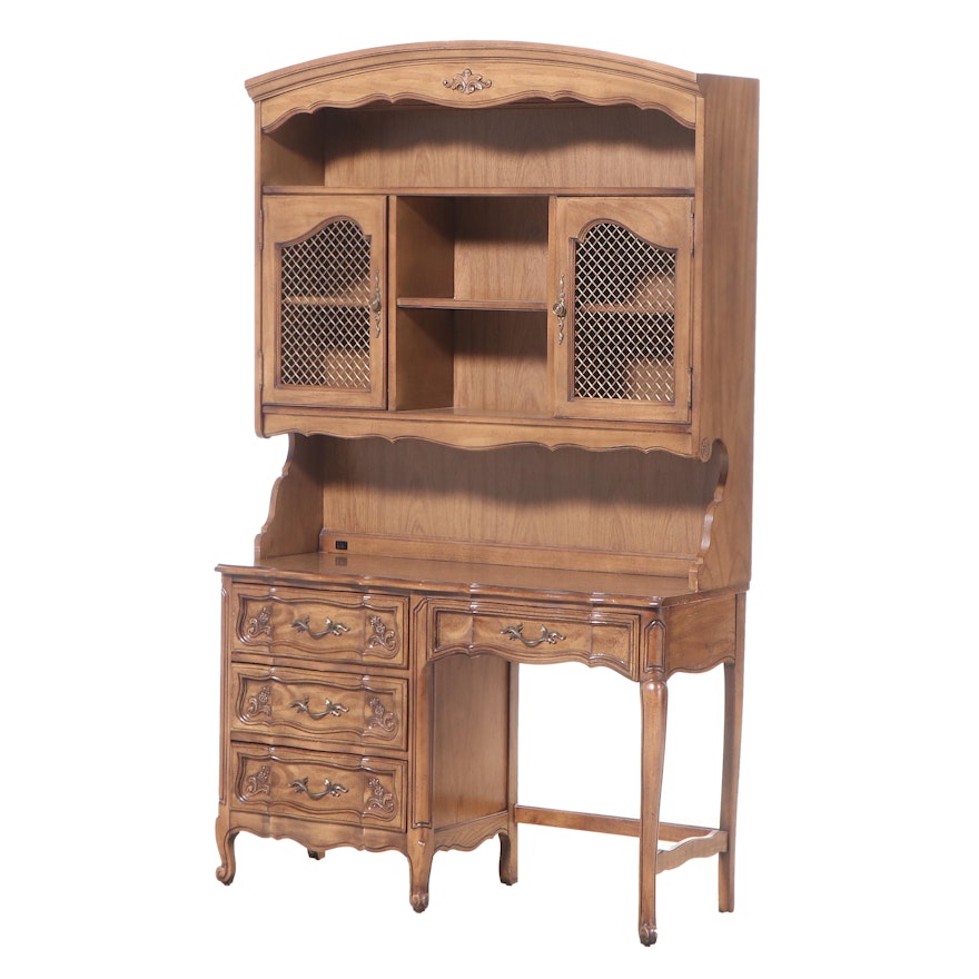 Basic-Witz French Provincial Style Walnut-Stained Desk with Hutch