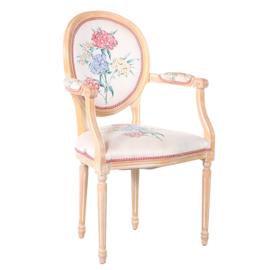 Grant International Louis XVI Style Beech and Floral-Upholstered Fauteuil