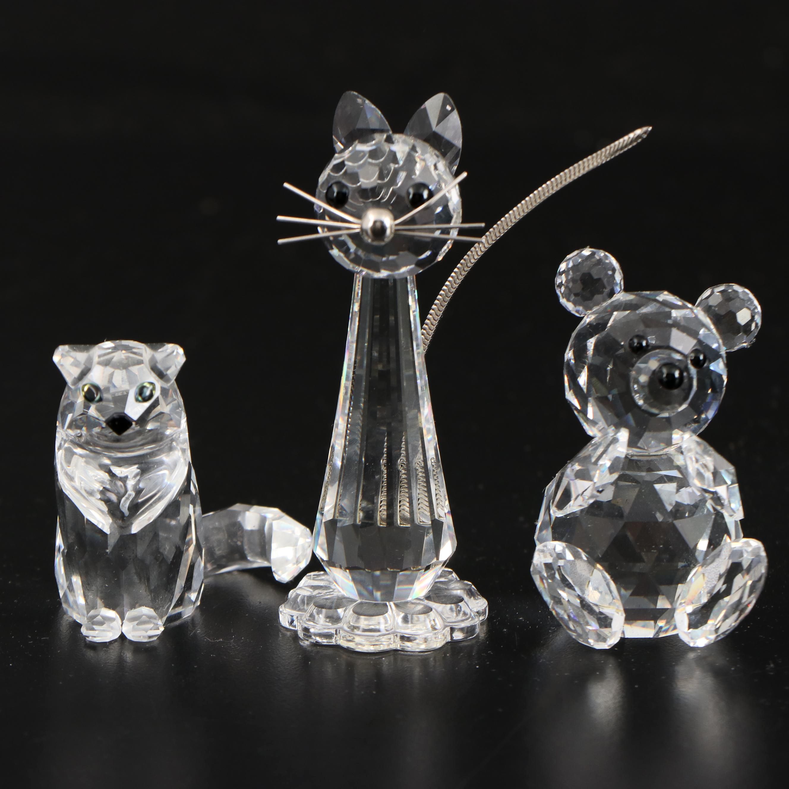 Swarovski Crystal Cat and Teddy Bear Figurines