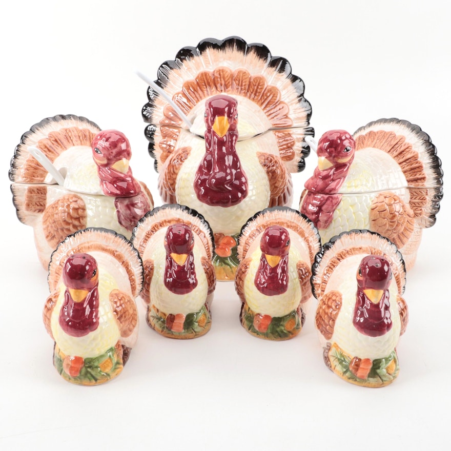 WCL Ceramic Turkey Tureens with Salt and Pepper Shakers