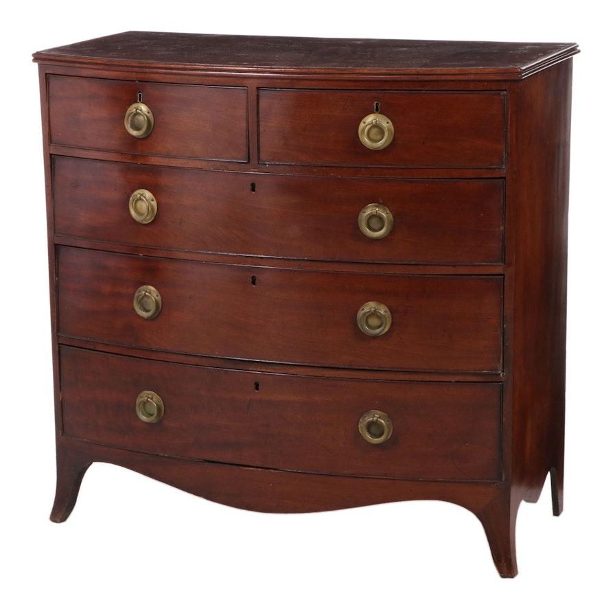 George III Mahogany Five-Drawer Bowfront Chest, circa 1800