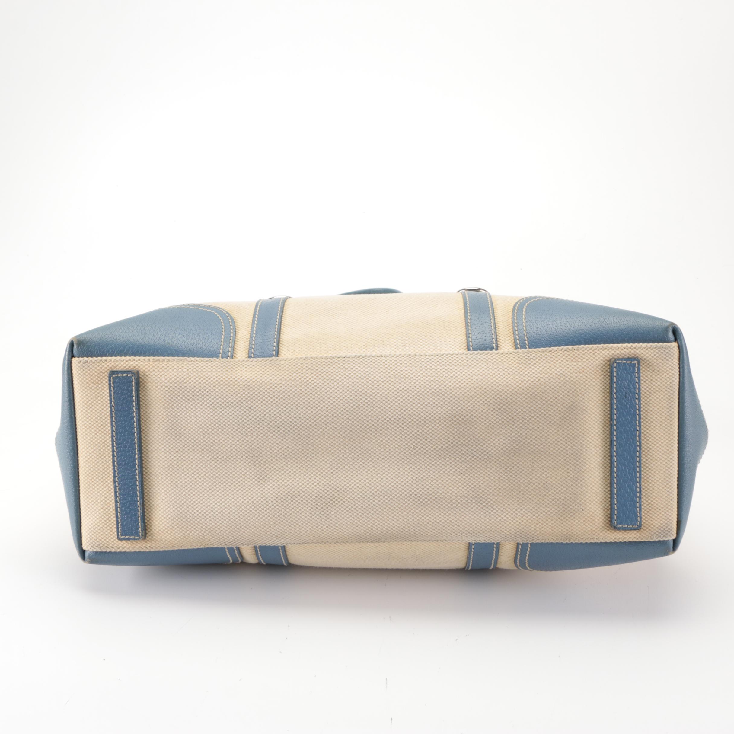 Prada Shopping Tote in Canvas and Blue Leather Trim