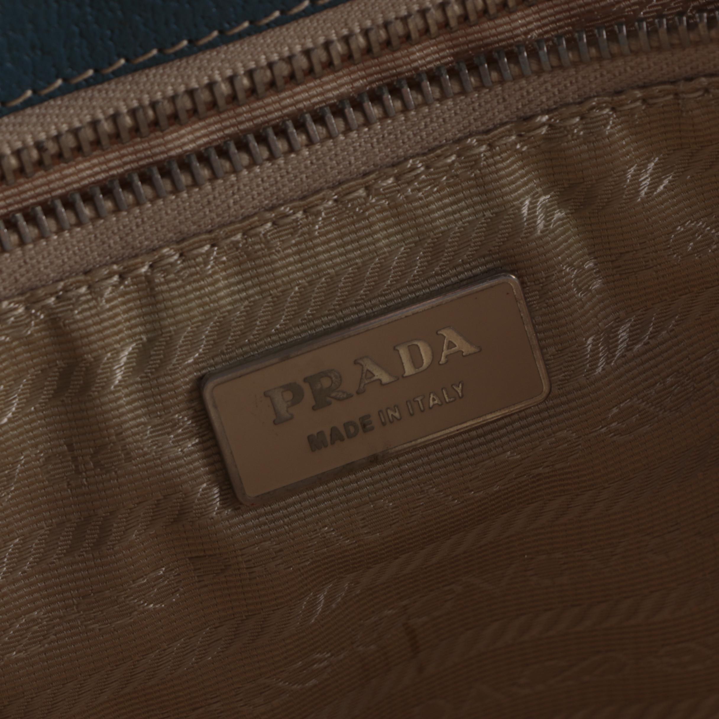 Prada Shopping Tote in Canvas and Blue Leather Trim