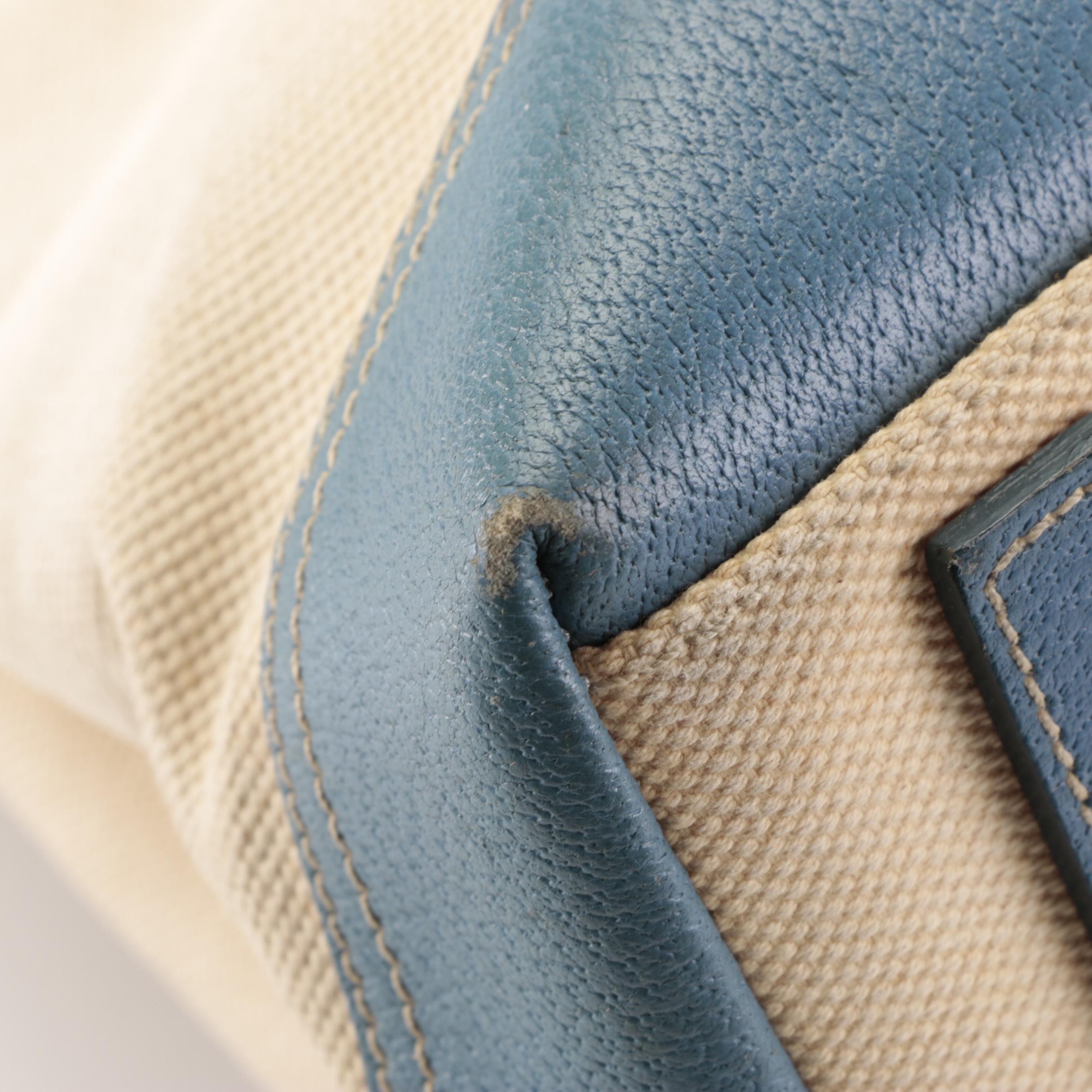 Prada Shopping Tote in Canvas and Blue Leather Trim