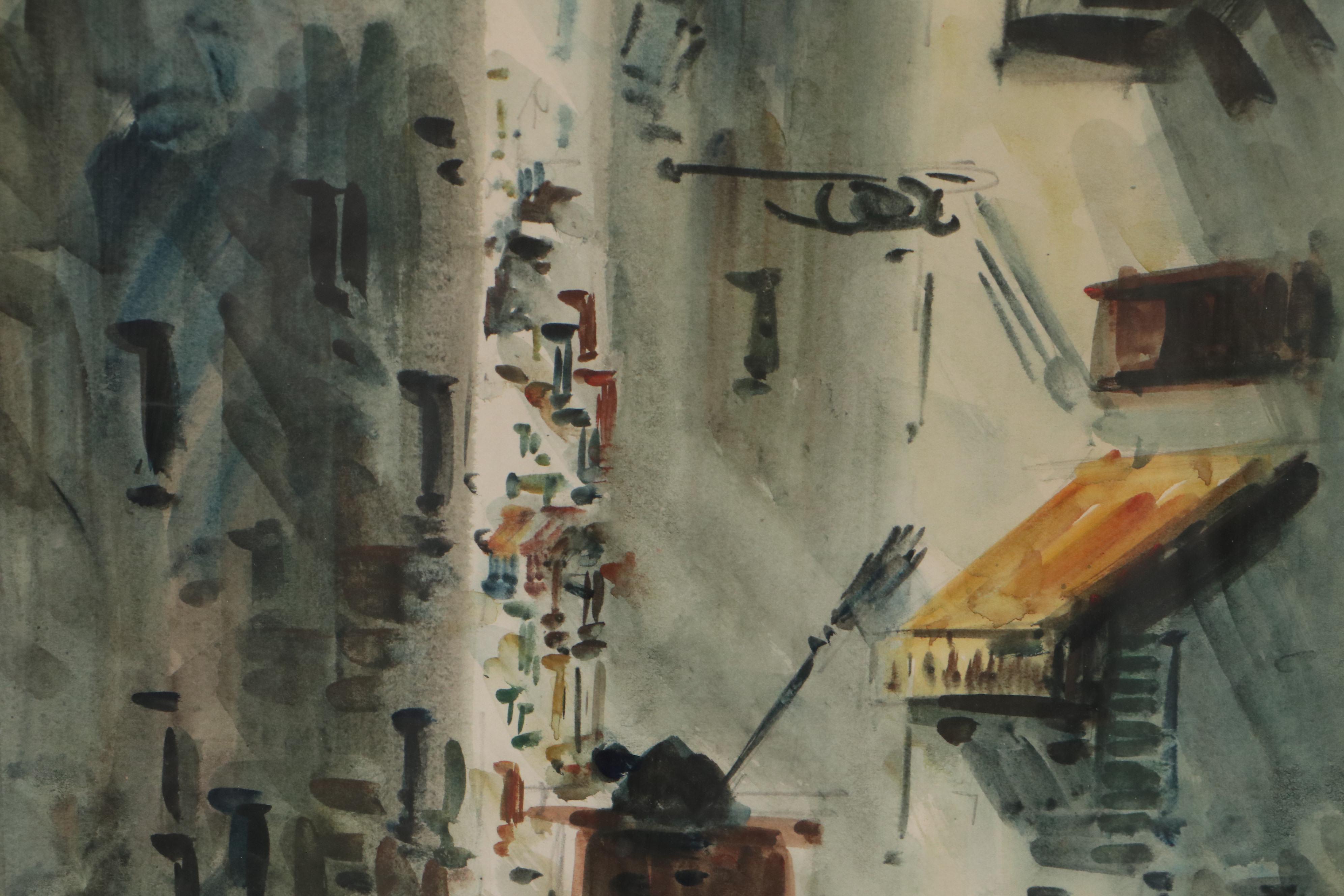 Abstract Watercolor Painting of City Alleyway, Late 20th Century