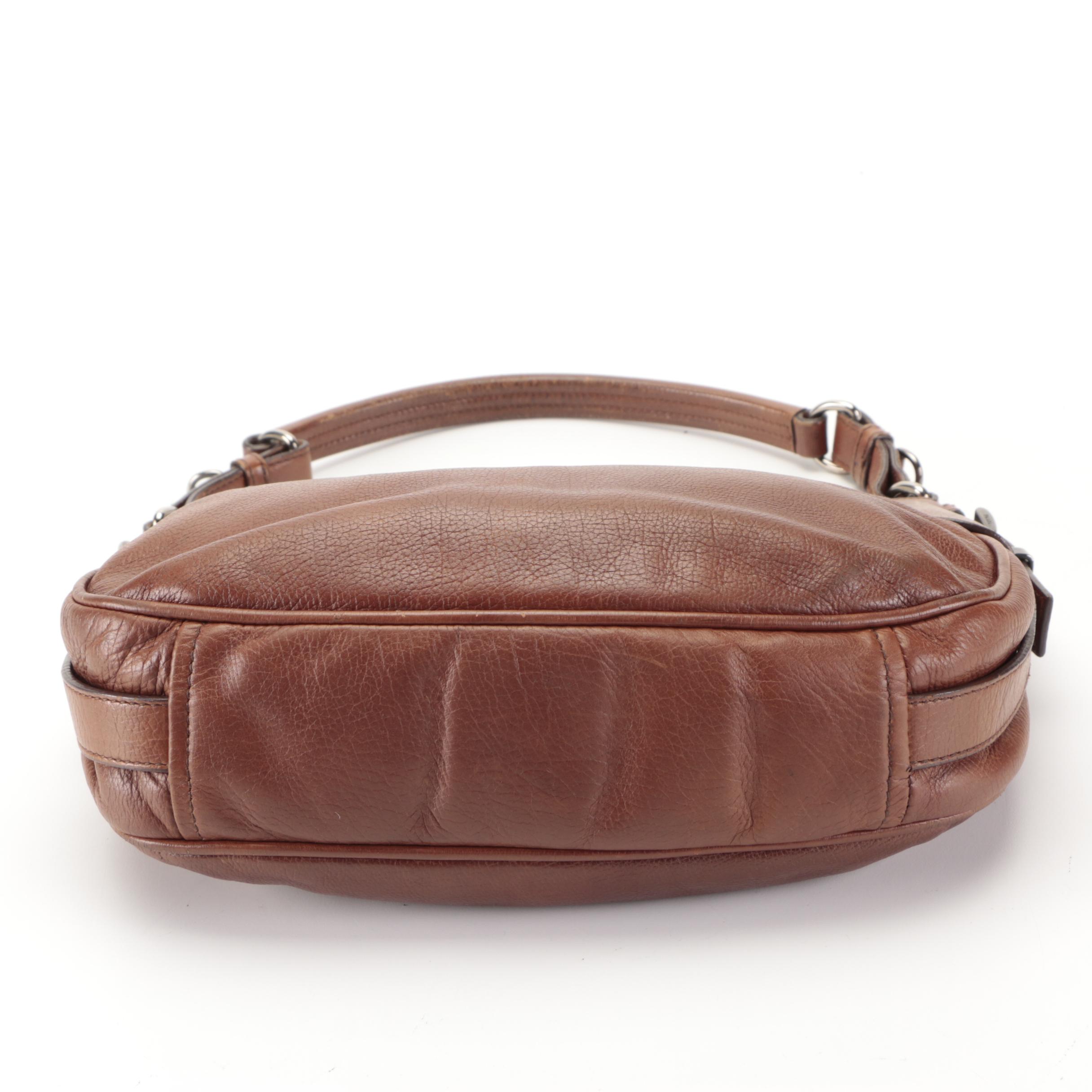 Prada Small Zip Shoulder Bag in Dark Brown Calfskin Leather